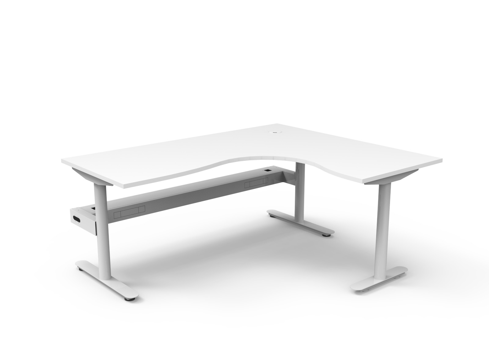 Rapidline Halo Static Corner Workstation – 1800×1500mm, Natural White Top & White Satin Frame, Cable Tray