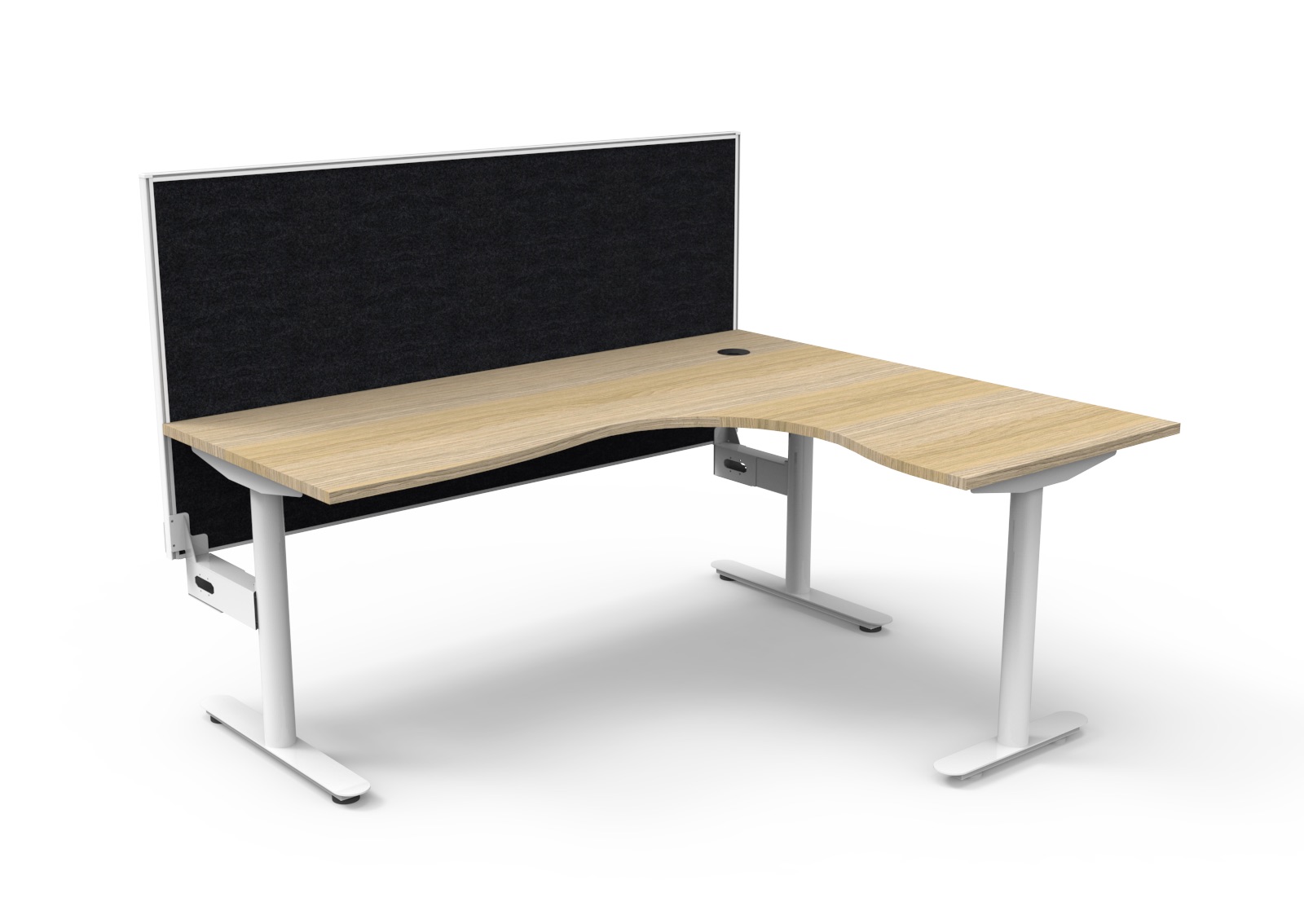 Rapidline Halo Static Corner Workstation – 1800 × 1500 mm, Natural Oak Top, White Satin Frame, SHUSH30 Black Screen