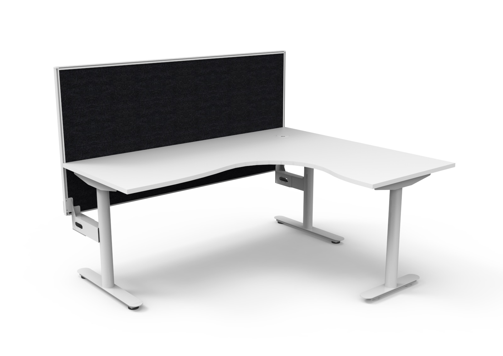 Rapidline Halo Static Corner Workstation – 1800×1500mm, Natural White Top, White Satin Frame, Black SHUSH30 Screen