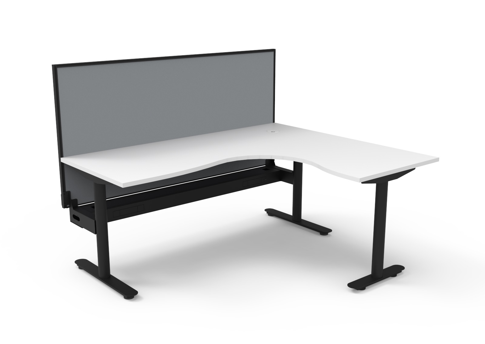 Rapidline Halo Static Corner Workstation – Back-to-Back | 1800×1500mm | Natural White Top, Black Satin Frame | Grey SHUSH30 Screen