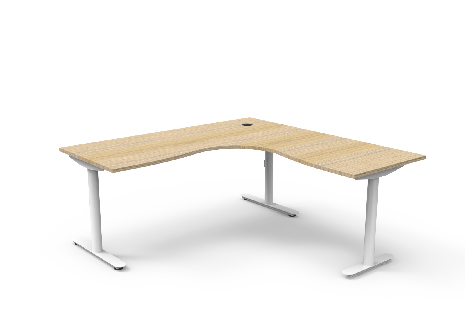 Rapidline Halo Static Corner Workstation – 1800 x 1800 x 750mm | Natural Oak Top, White Satin Frame