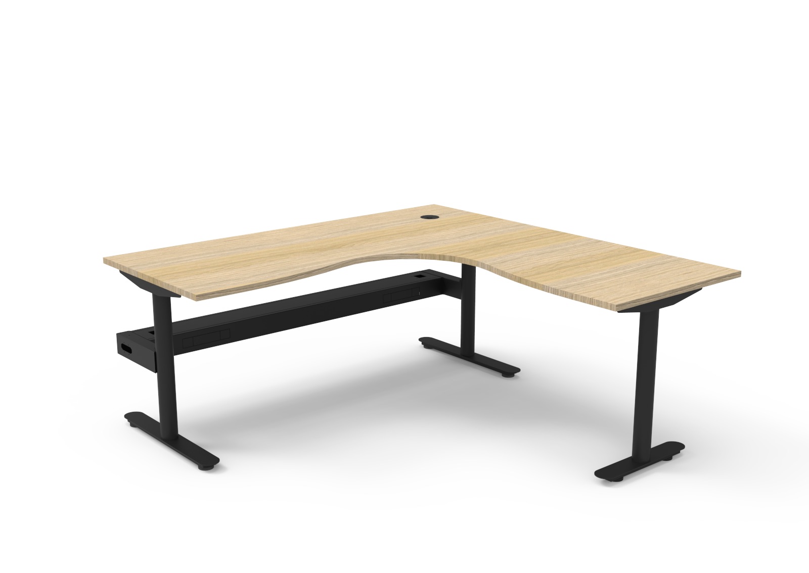 Rapidline Halo Static Corner Workstation – 1800×1800mm, Natural Oak Top & Black Satin Frame, Cable Tray