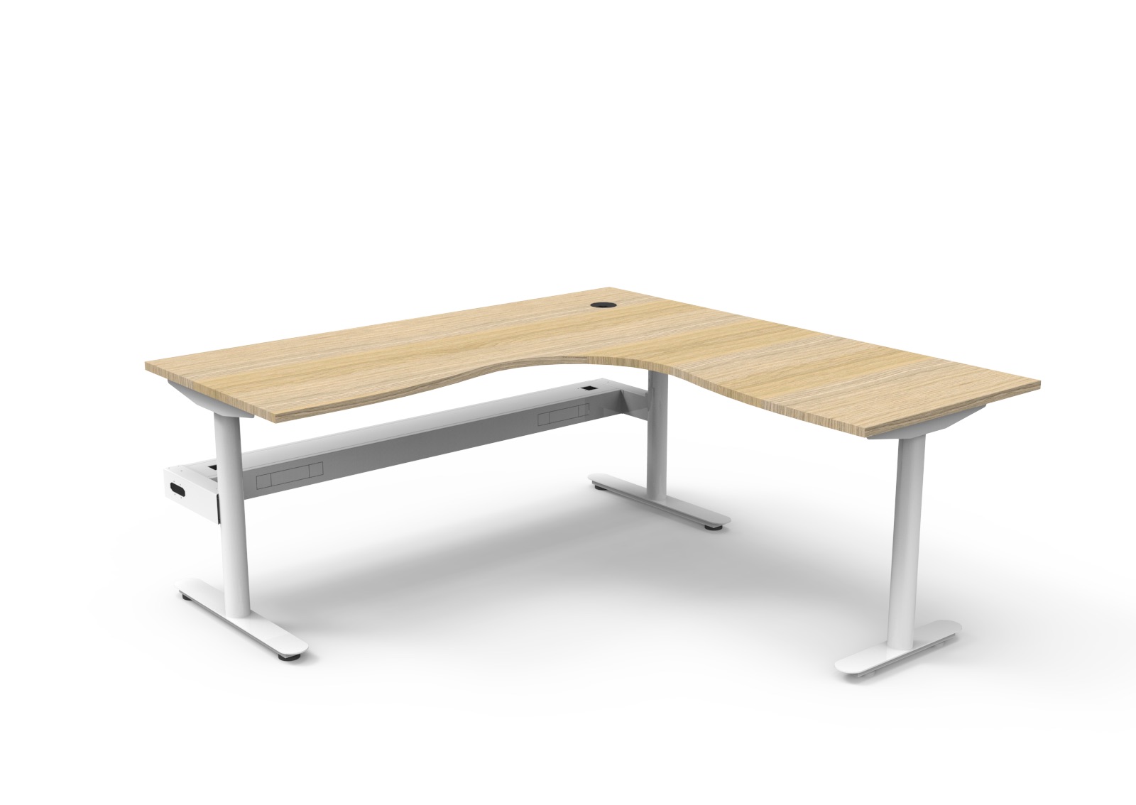 Rapidline Halo Static Corner Workstation – 1800×1800mm, Natural Oak Top & White Satin Frame, Cable Tray