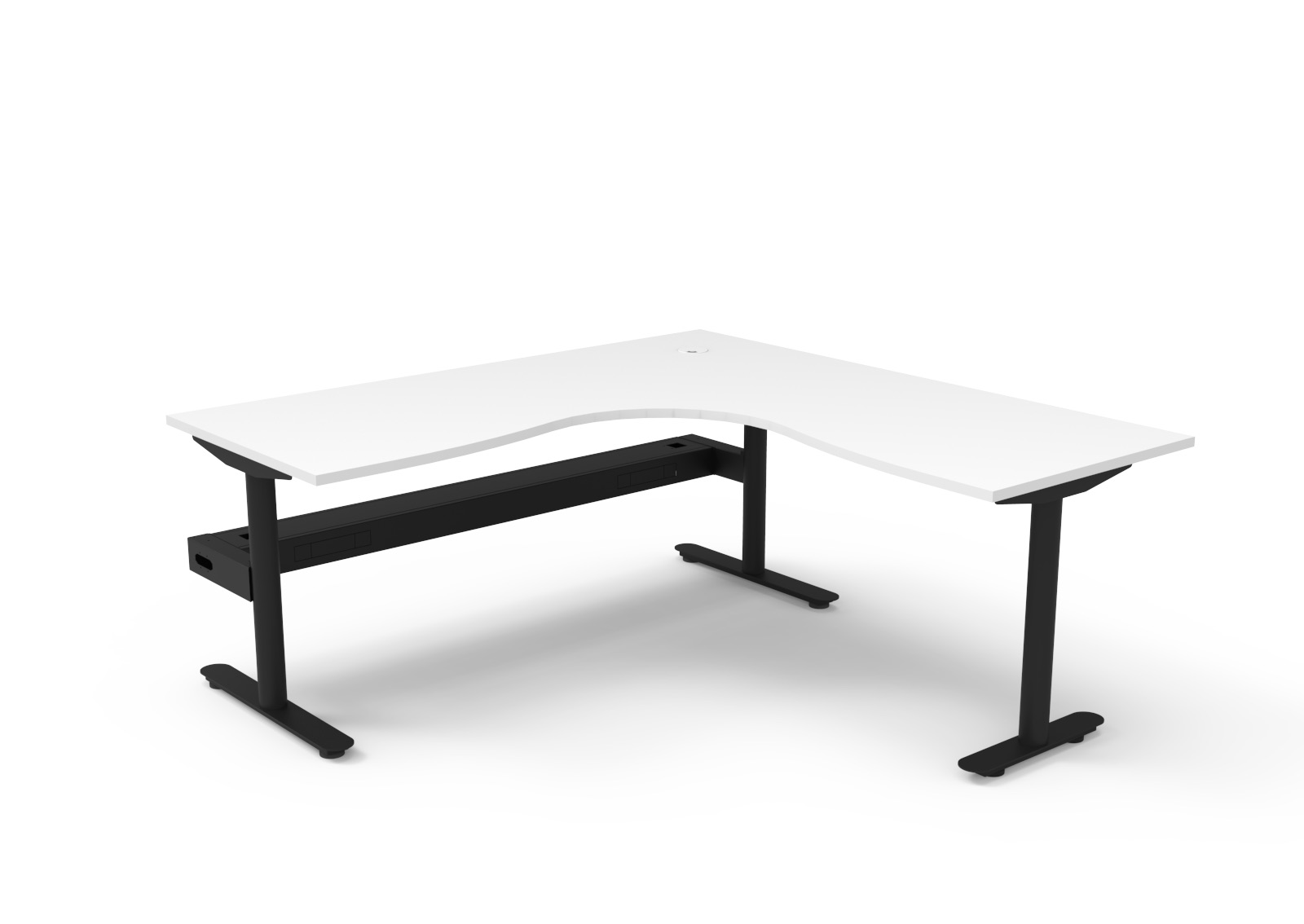 Rapidline Halo Static Corner Workstation | 1800 × 1800mm | Natural White Top, Black Satin Frame, Cable Tray