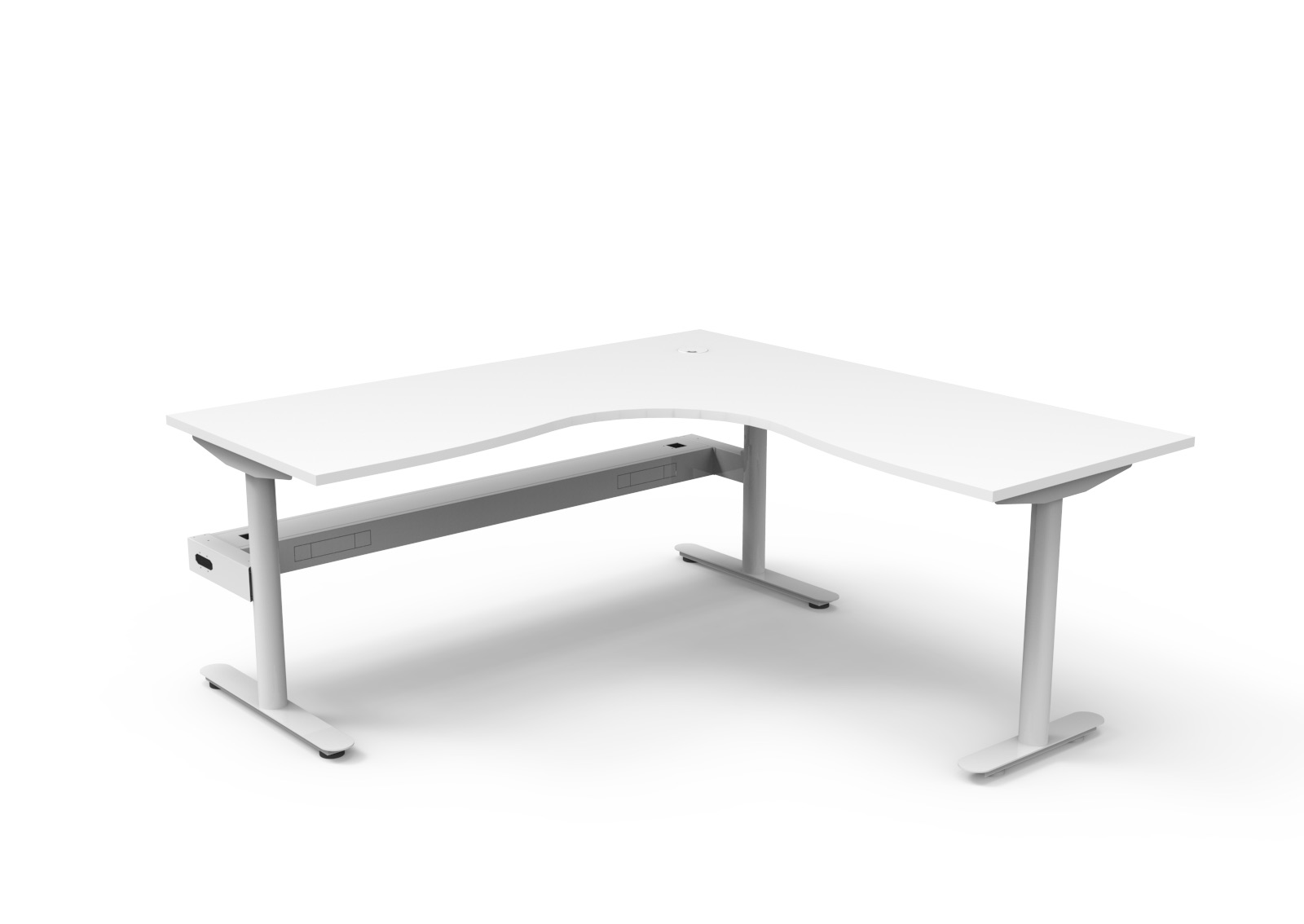 Rapidline Halo Static Corner Workstation | 1800 × 1800mm | Natural White Top, White Satin Frame, Cable Tray