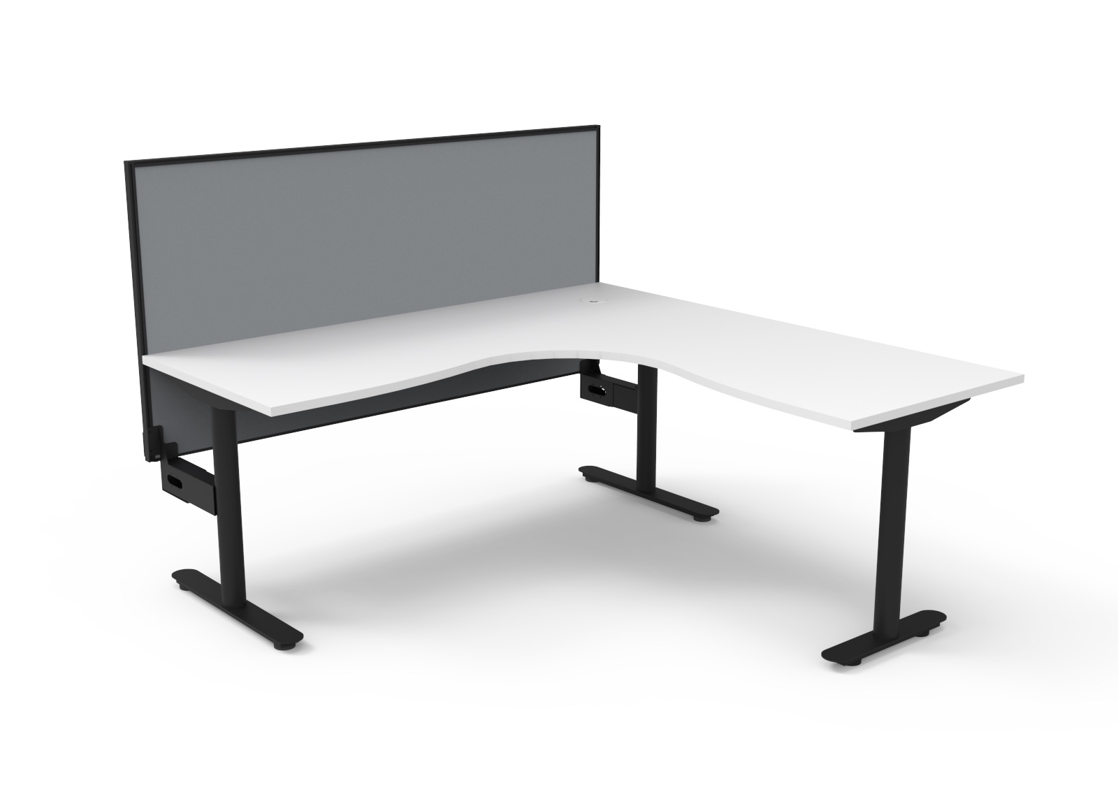 Rapidline Halo Static Corner Workstation 1800mm x 1800mm x 750mm – Natural White Top, Black Satin Frame, Grey SHUSH30 Screen