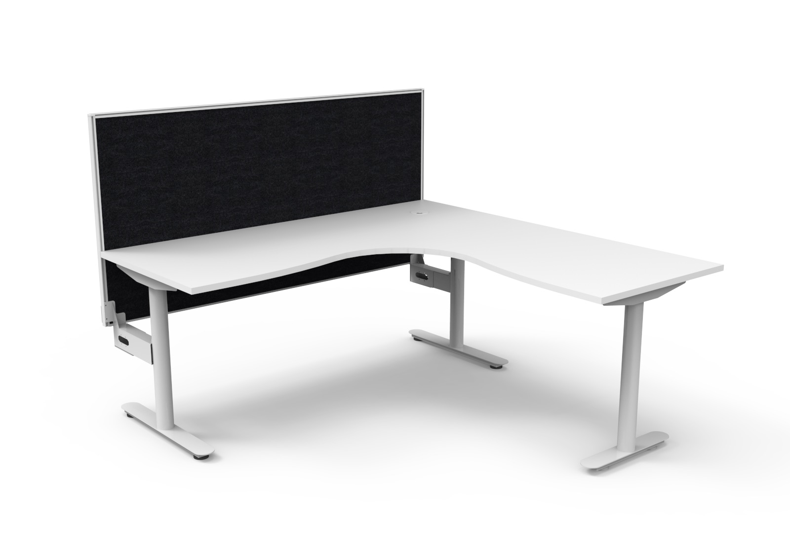 Rapidline Halo Static Corner Workstation 1800mm x 1800mm x 750mm – Natural White Top, White Satin Frame, Black SHUSH30 Screen