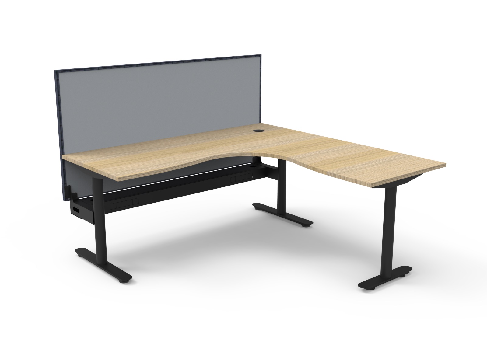Rapidline Halo Static Corner Workstation – Back-to-Back | 1800×1800mm | Natural Oak Top, Black Satin Frame | Grey SHUSH30 Screen