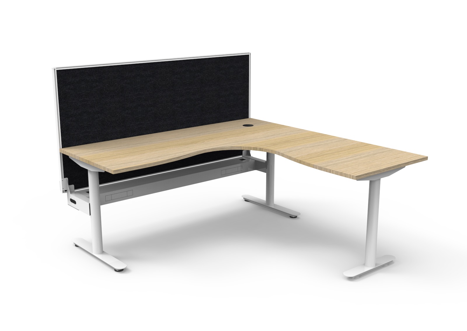 Rapidline Halo Static Corner Workstation – Back-to-Back | 1800×1800mm | Natural Oak Top, White Satin Frame | Black SHUSH30 Screen
