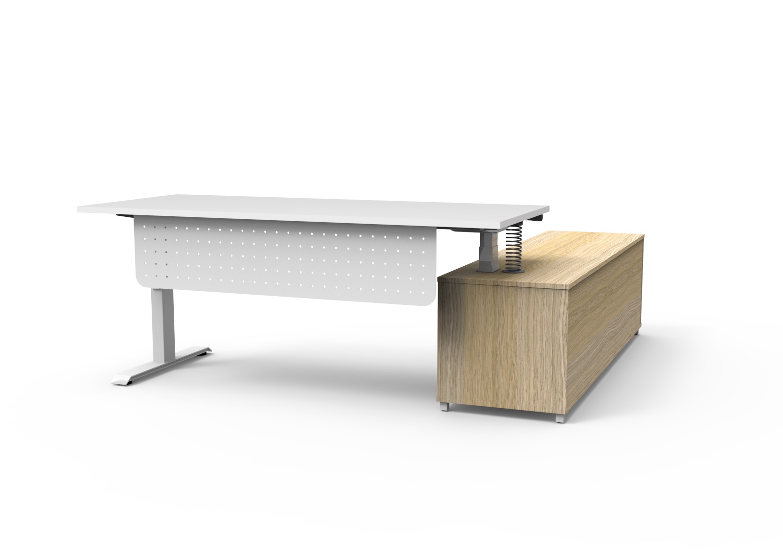 Rapidline Boost Executive Desk – 1800W x 1800D, Height Adjustable 750–500mm, Natural White Top, White Underframe, Left-Hand Cabinet