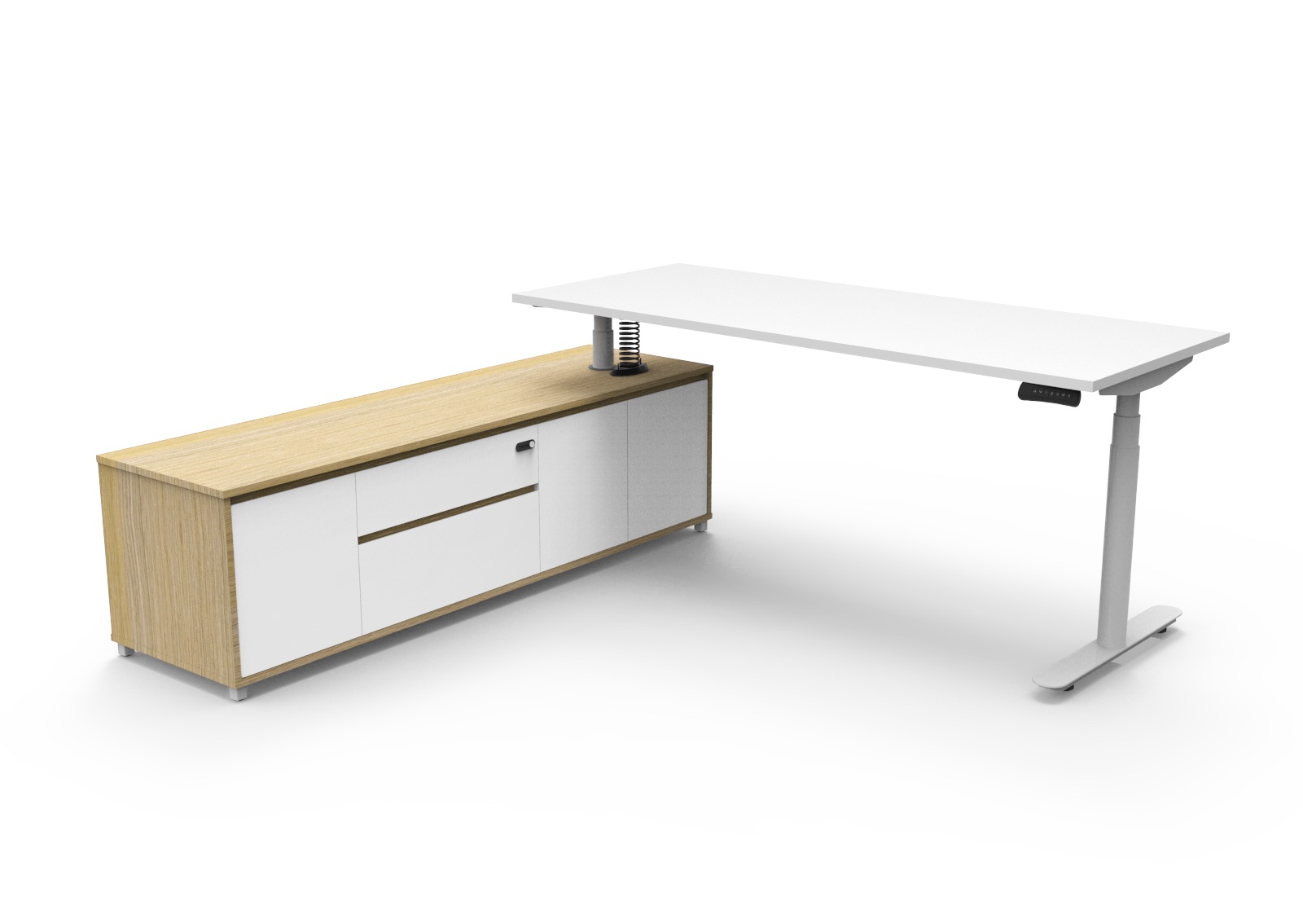 Rapidline Halo+ Executive Sit-Stand Desk & Cabinet – Natural White, 1800mm