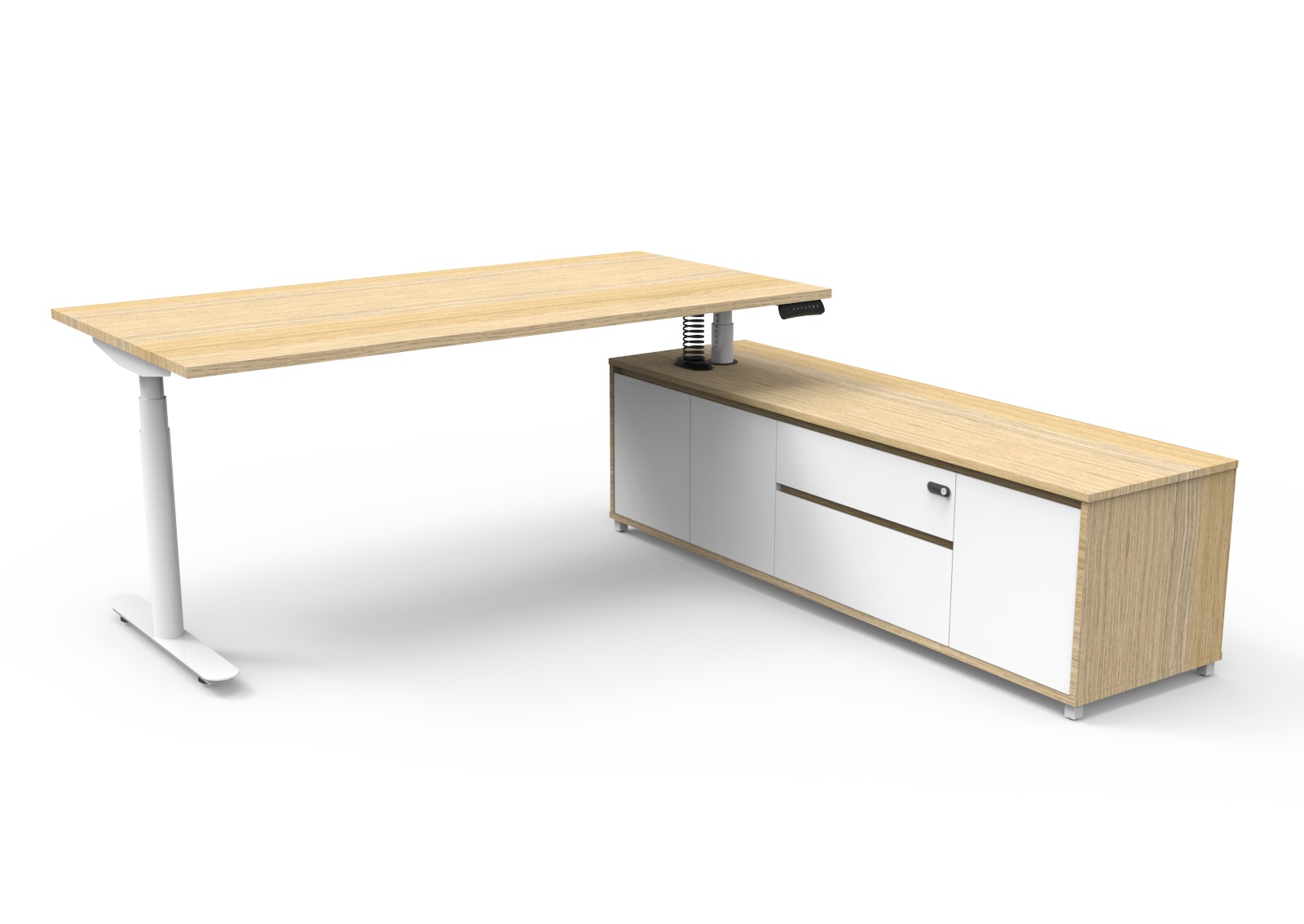 Halo+ Executive Desk & Cabinet – Natural Oak Top, White Frame | Right Hand Return | Rapidline