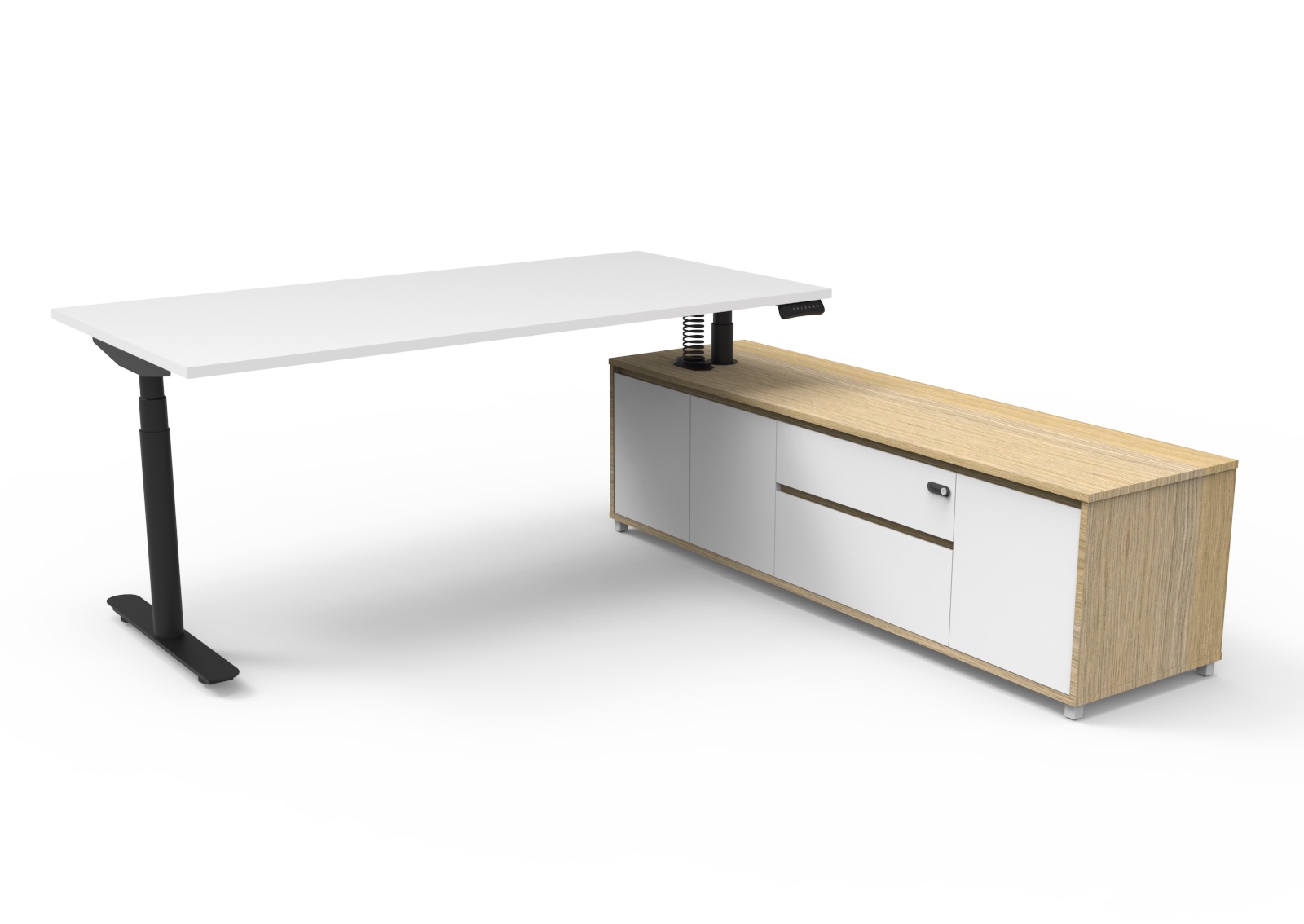 Halo+ Executive Desk & Cabinet – Natural White Top, Black Frame | Right Hand Return | Rapidline