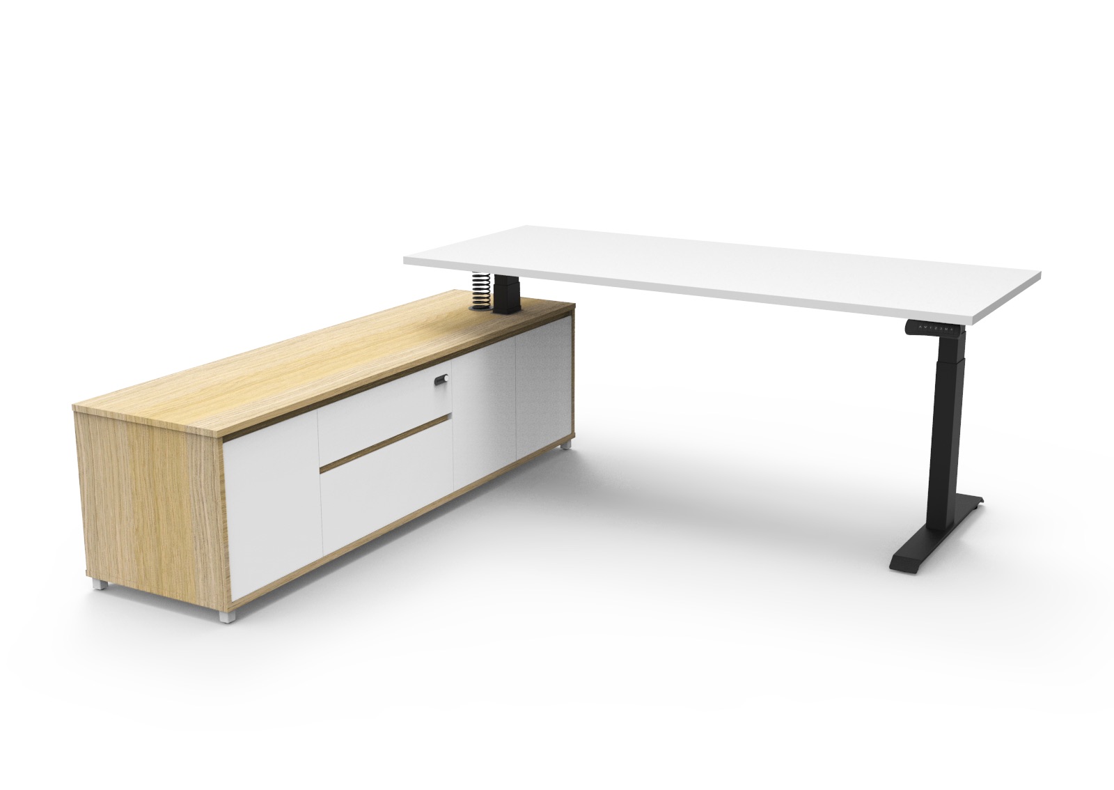Rapidline Boost Executive Height Adjustable Desk – 1800×1800mm, Natural White Top, Black P/C Underframe, Left Hand Cabinet Return