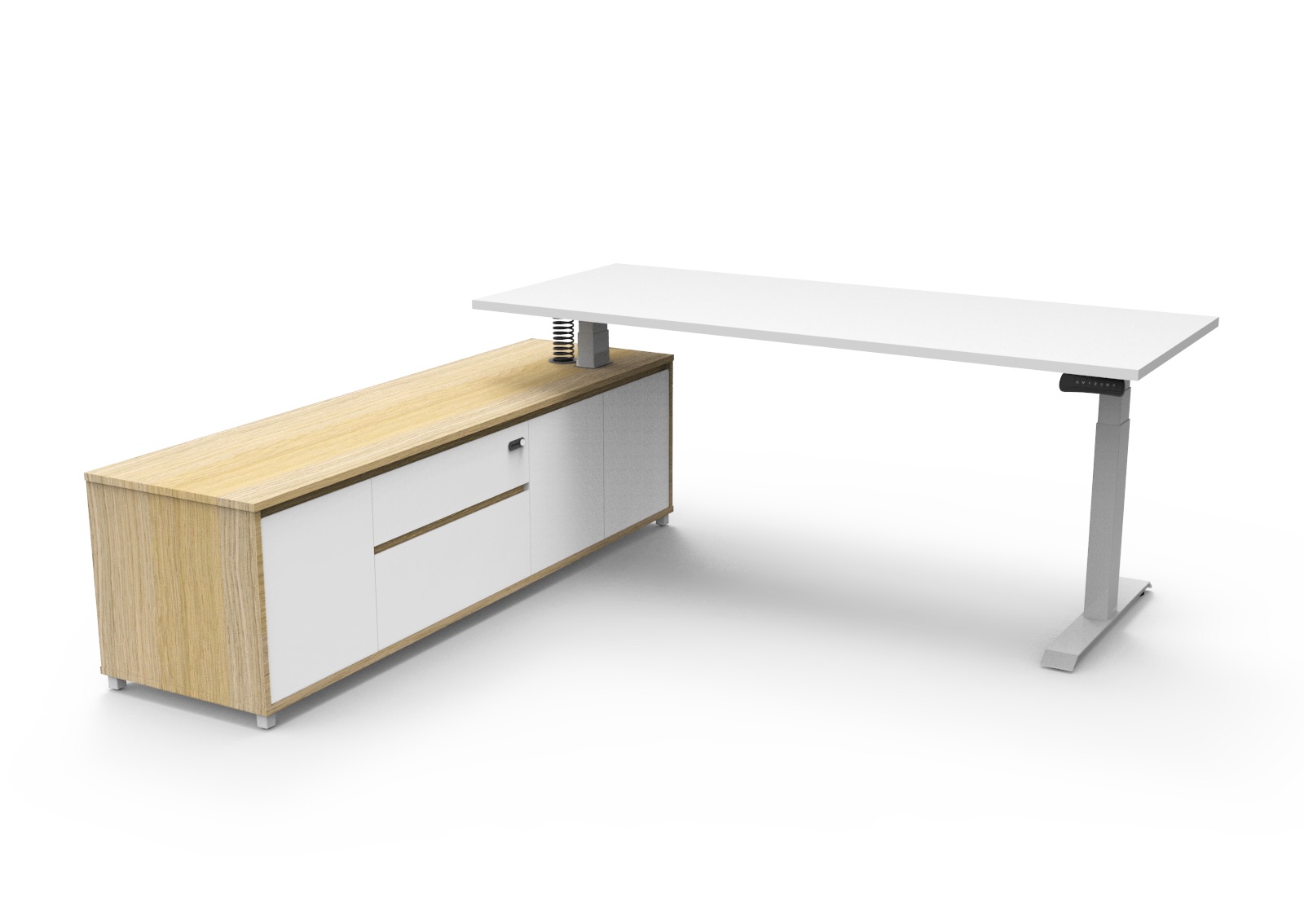 Rapidline Boost Executive Height Adjustable Desk – 1800mm, Natural White Top, White P/C Frame, Left-Hand Side Cabinet