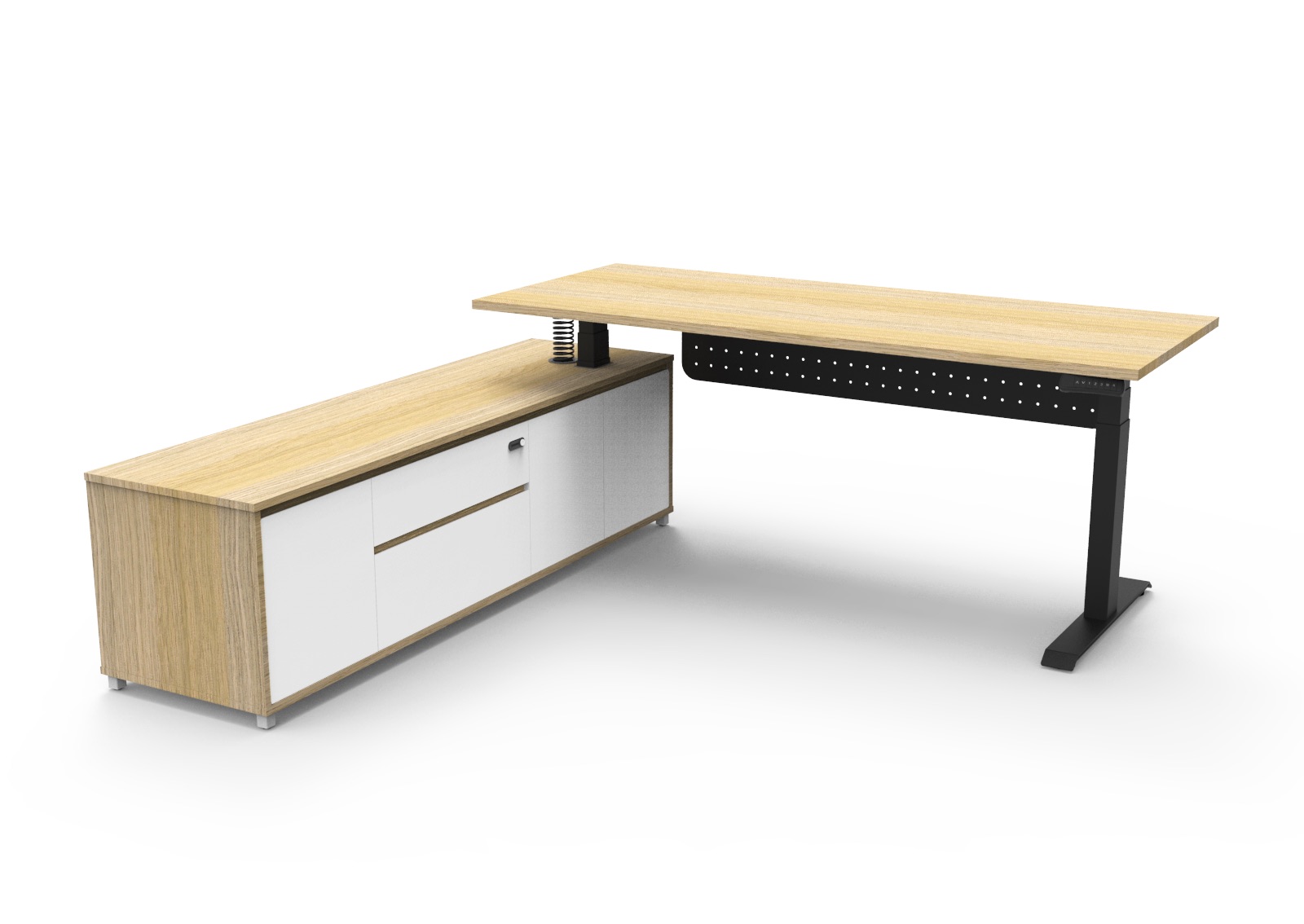 Rapidline Boost Executive Desk – 1800W x 1800D, Height Adjustable 900–500mm, Natural Oak Top, Black Underframe, Left-Hand Cabinet