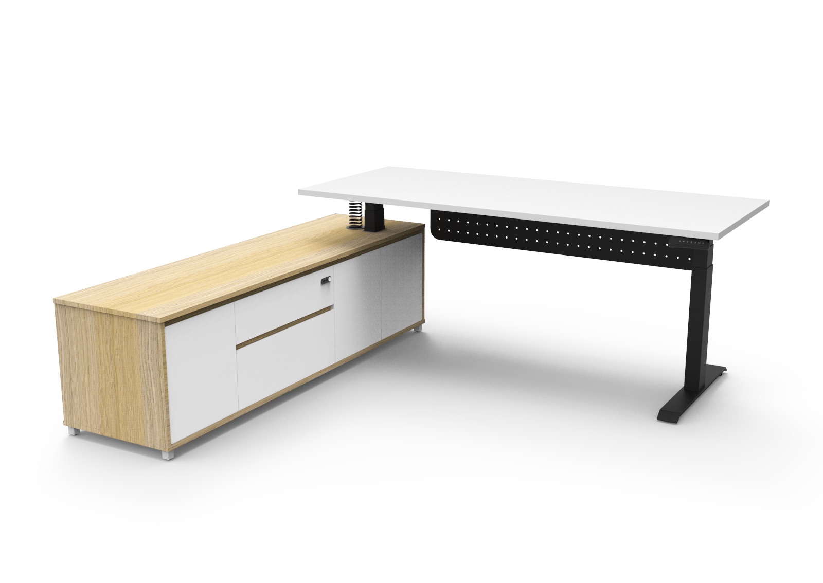 Rapidline Boost Executive Desk – 1800W x 1800D, Height Adjustable 900–500mm, Natural White Top, Black Underframe, Left-Hand Cabinet