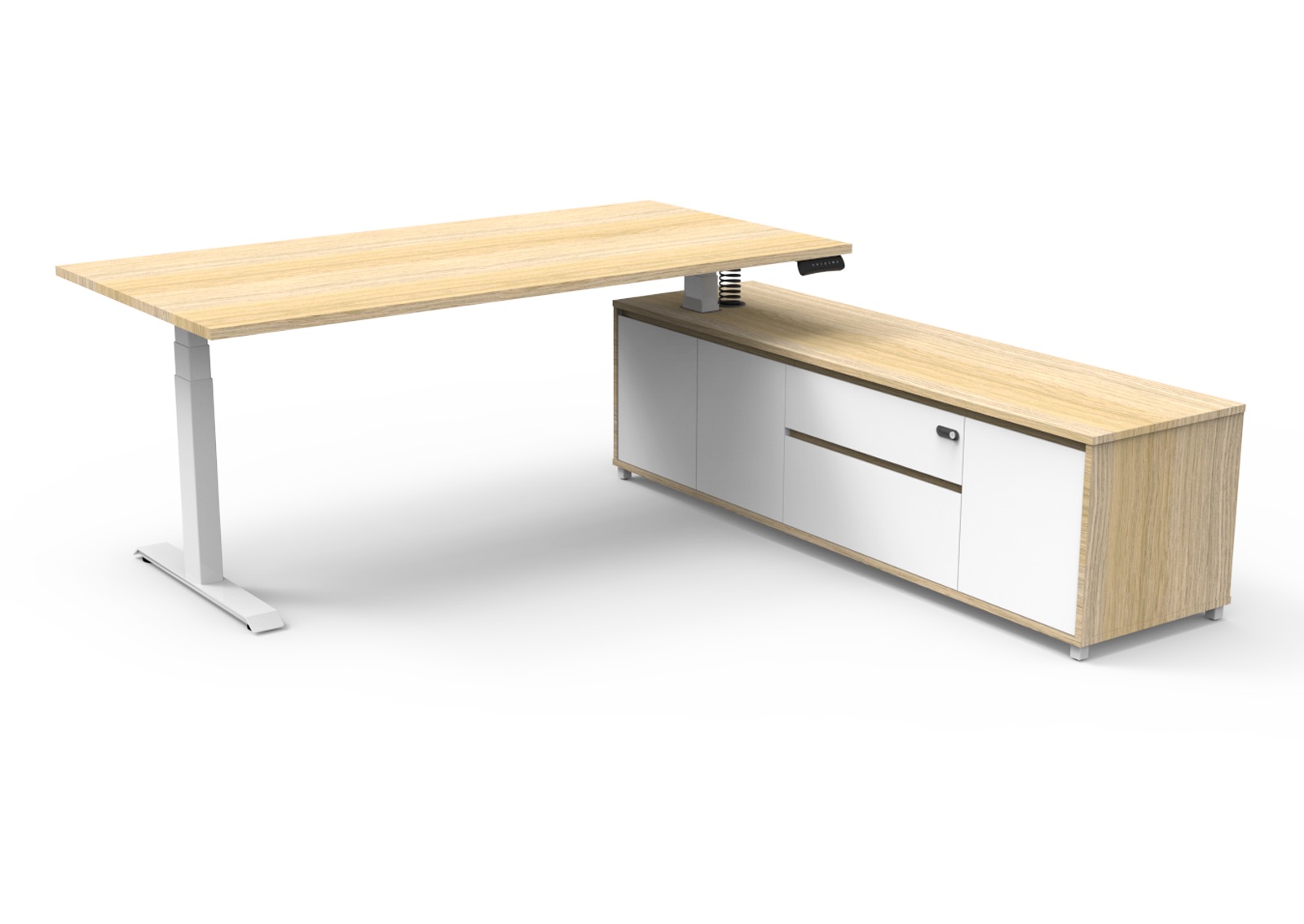 Rapidline Boost Executive Desk – 1800mm x 1800mm, Natural Oak Top, White P/C Underframe, Right-Hand Side Cabinet