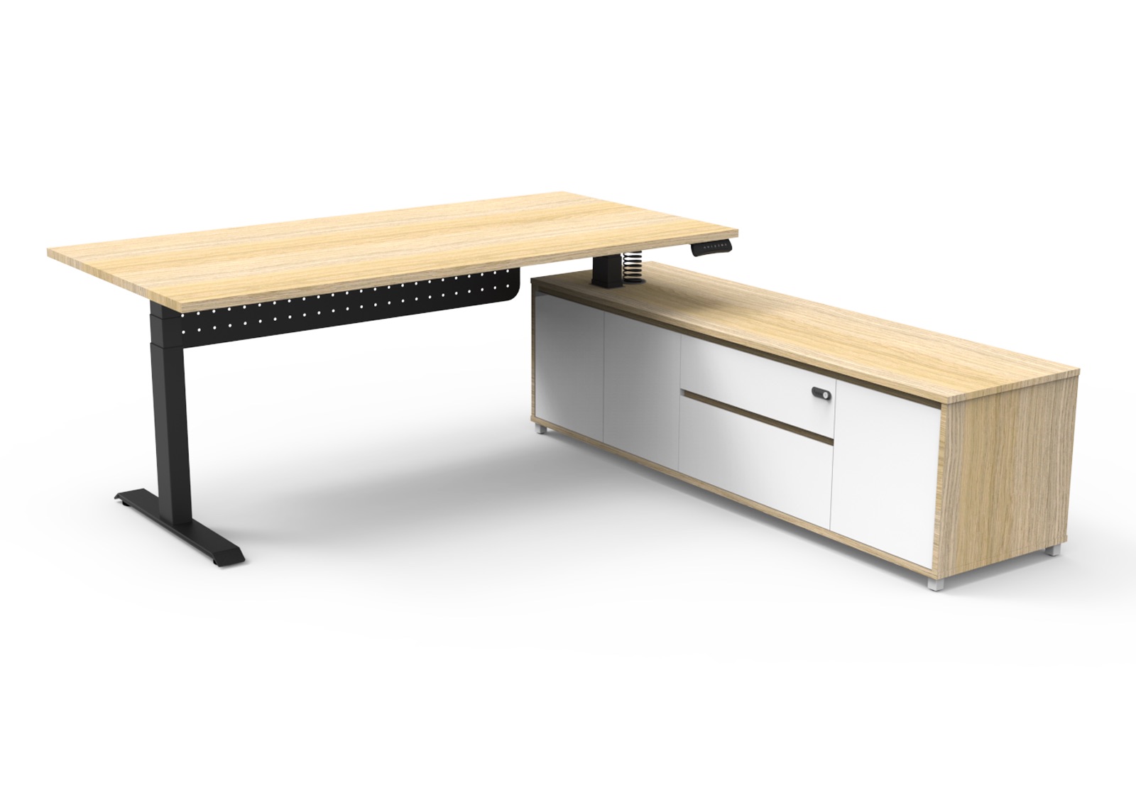 Rapidline Boost Executive Desk – Natural Oak Top, Black P/C Underframe, Right-Hand Cabinet (1800×1800mm)