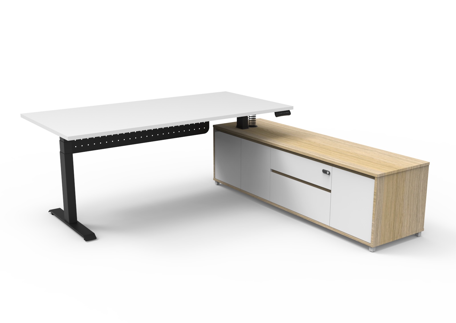 Rapidline Boost Executive Desk – Natural White Top, Black P/C Underframe, Right-Hand Cabinet (1800×1800mm)