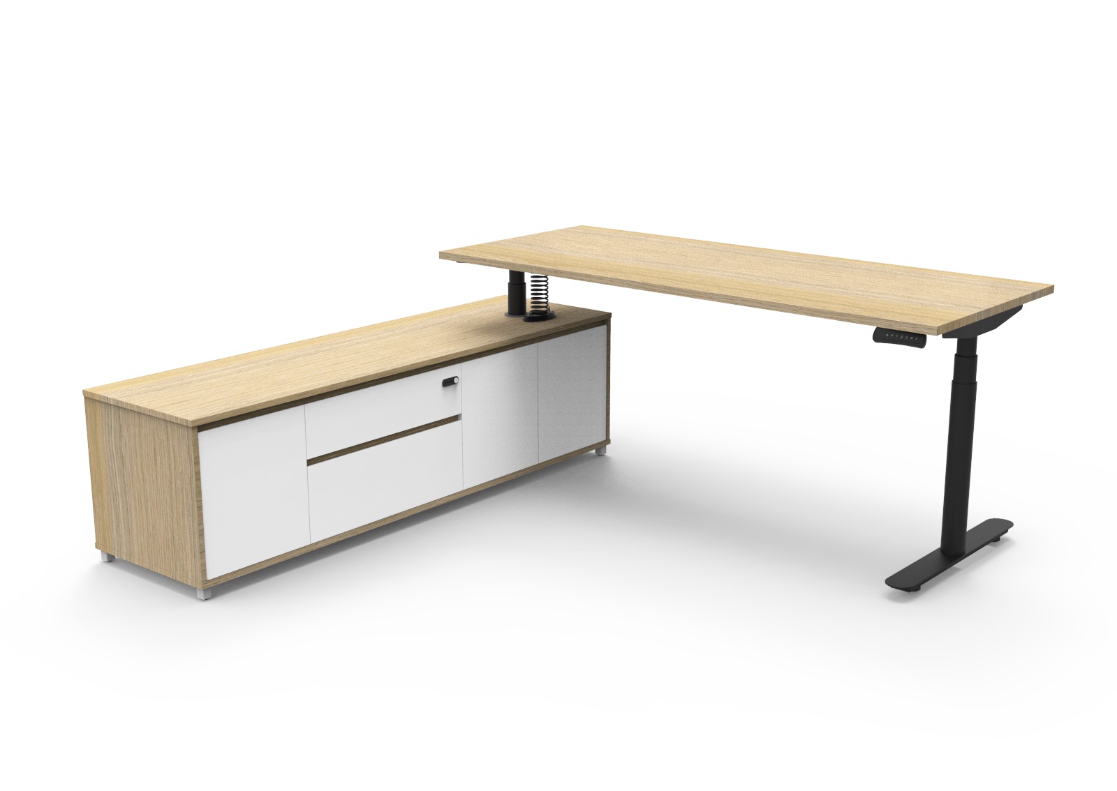 Rapidline Halo+ Executive Desk & Cabinet – Natural Oak, Black Underframe, Left Hand Side Return