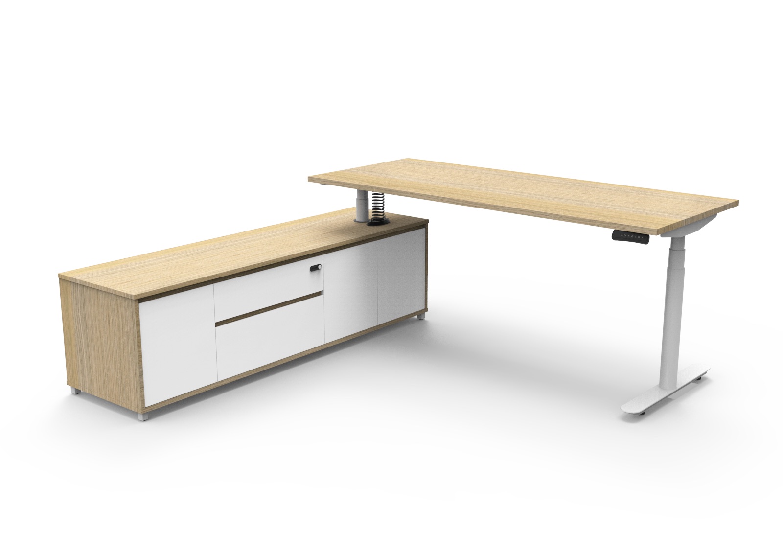 Rapidline Halo+ Executive Desk & Cabinet – 1800mm Natural Oak, Height-Adjustable, Left Side Return