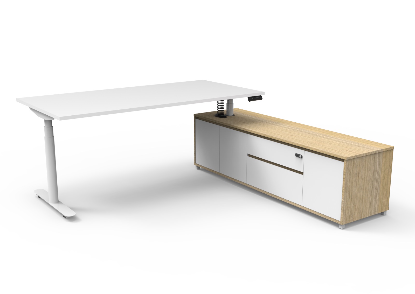 RAPIDLINE Halo+ Executive Sit-Stand Desk & Cabinet – 1800mm Natural White Top, White P/C Frame
