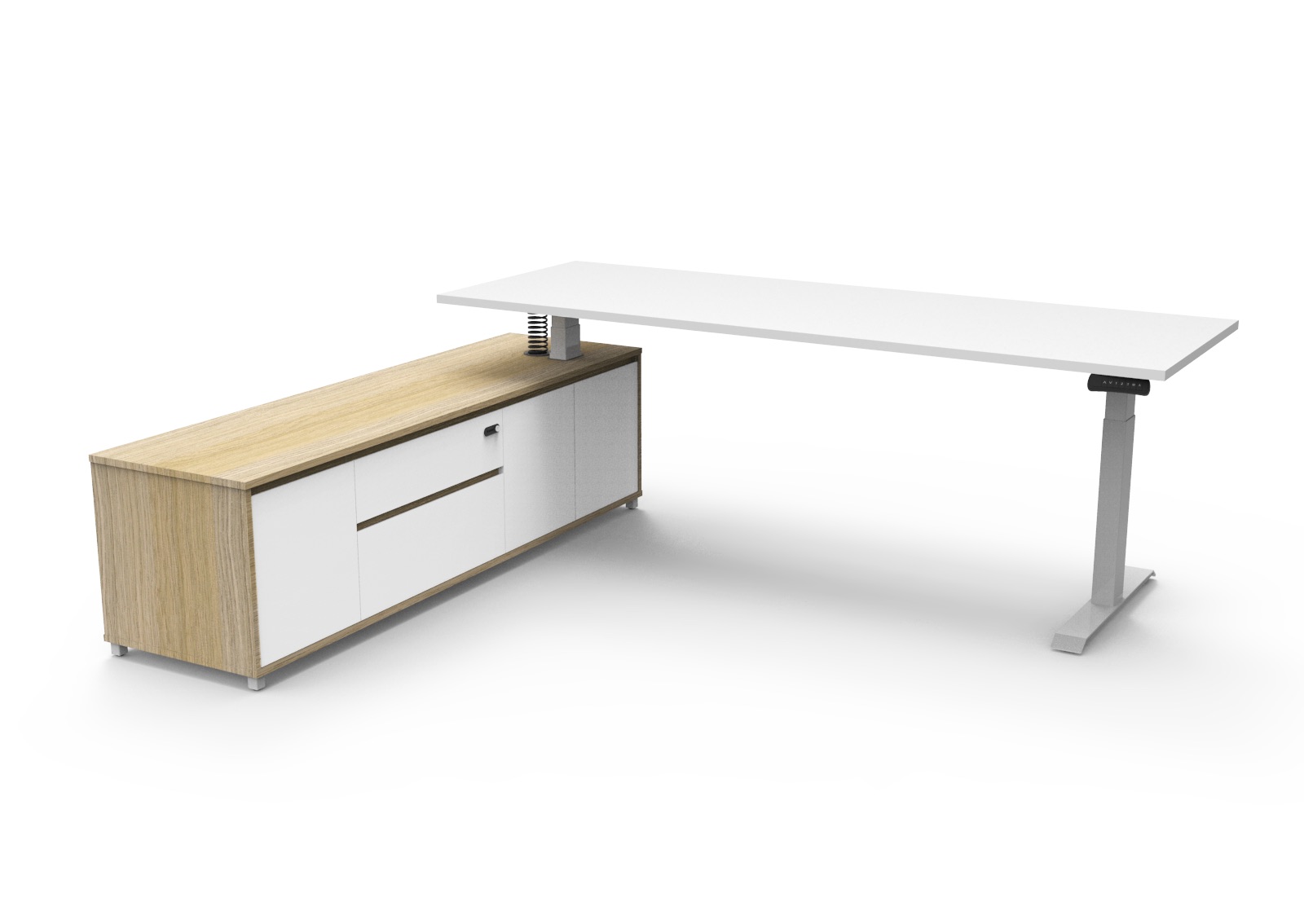 Rapidline Boost Executive Height Adjustable Desk – 2100×1800mm, Natural White Top, White Underframe, Left Hand Cabinet