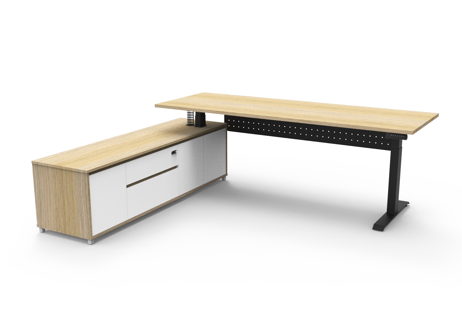 Rapidline Boost Executive Height Adjustable Desk | 2100×1800mm | Natural Oak Top, Black Frame, Left-Hand Cabinet