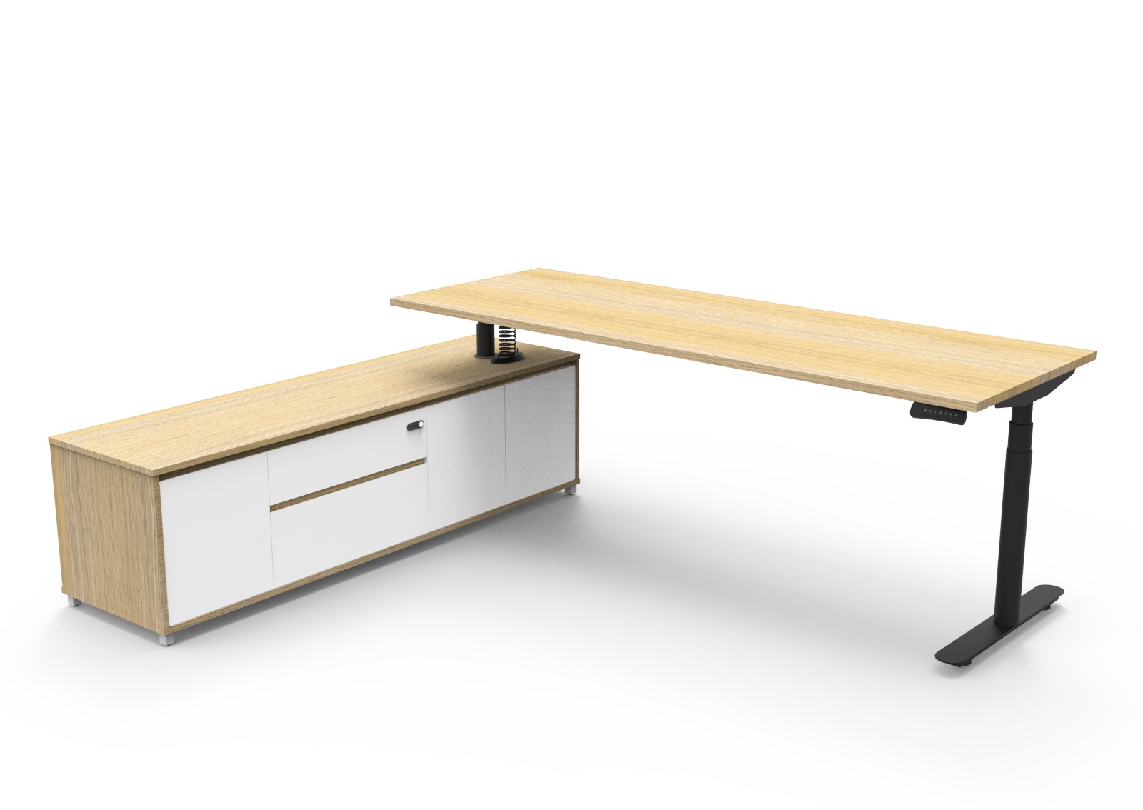 HALO+ Executive Desk & Cabinet – 2100mm Natural Oak, Black Frame, Left Cabinet Return