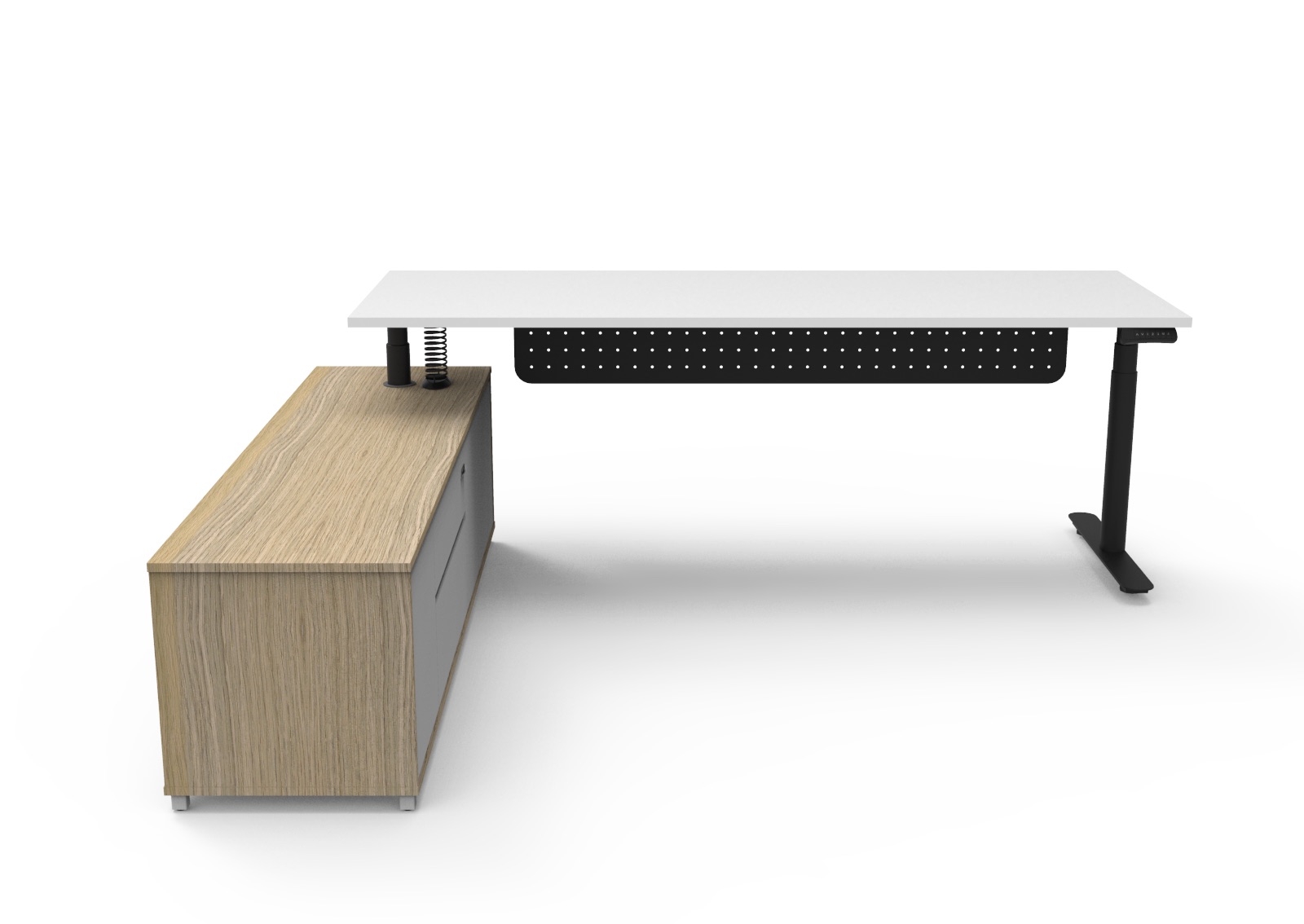Rapidline Halo+ Executive Desk & Cabinet – Natural White Top, Black Underframe, Left-Hand Side Return
