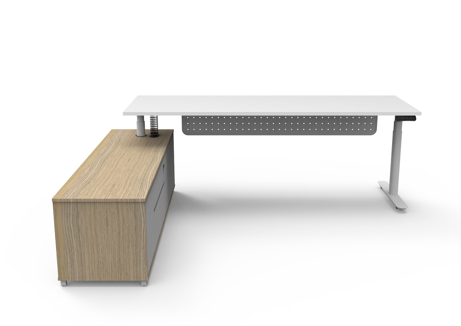 Rapidline Halo+ Executive Desk & Cabinet – Height Adjustable, 2100×1800mm, Natural White
