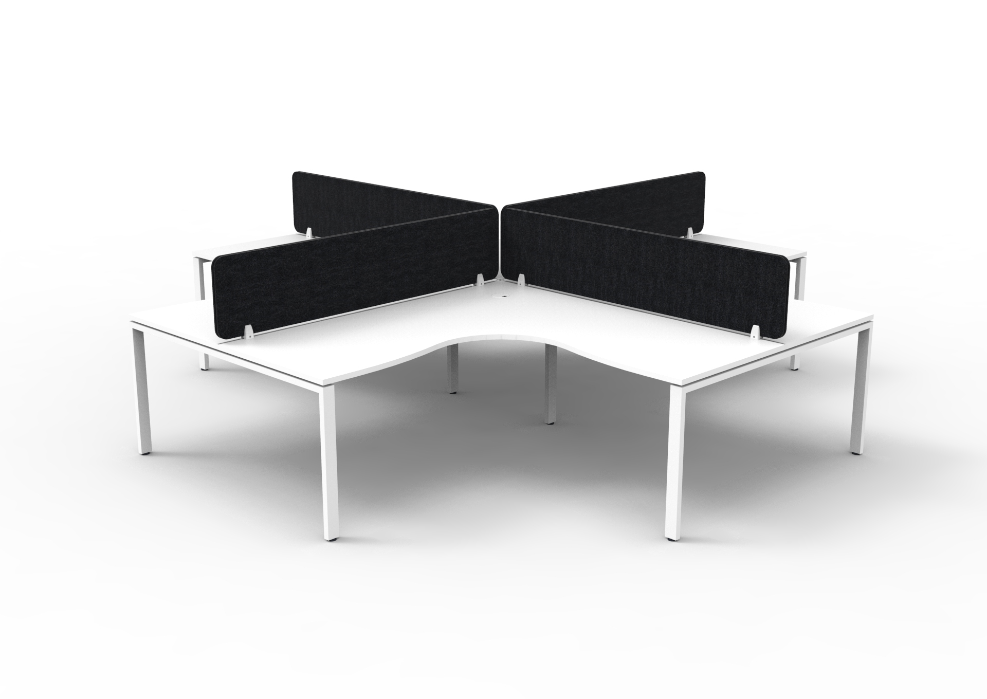 Rapidline Infinity 4-Person Pod Workstation – 1800mm x 1800mm | White Top, White Base, Black PET Screens