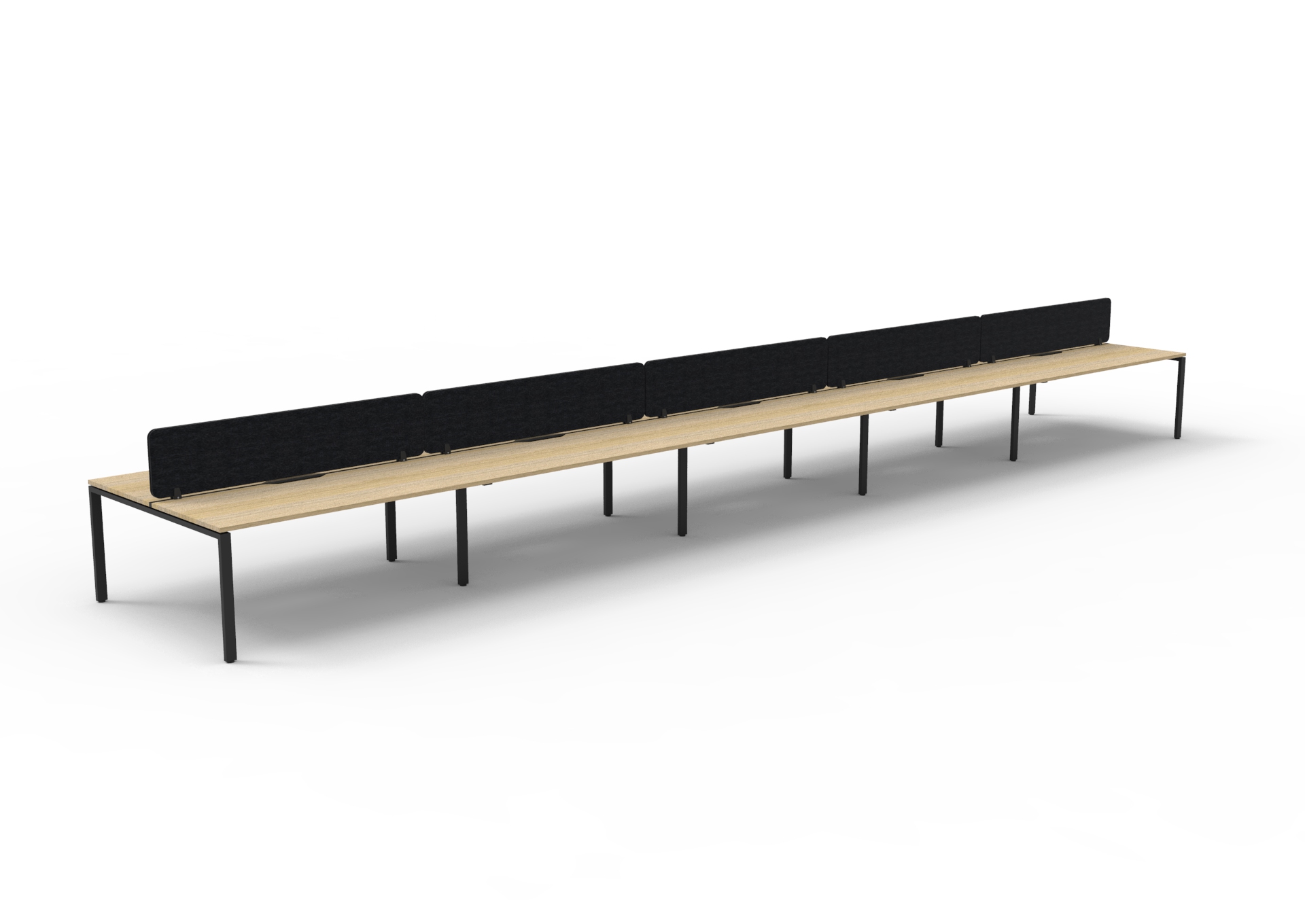 Rapidline Infinity POD of 10 Back-to-Back Workstation | 1200 x 750mm | Natural Oak Top, Black Base, Black PET Eco Panel Screen