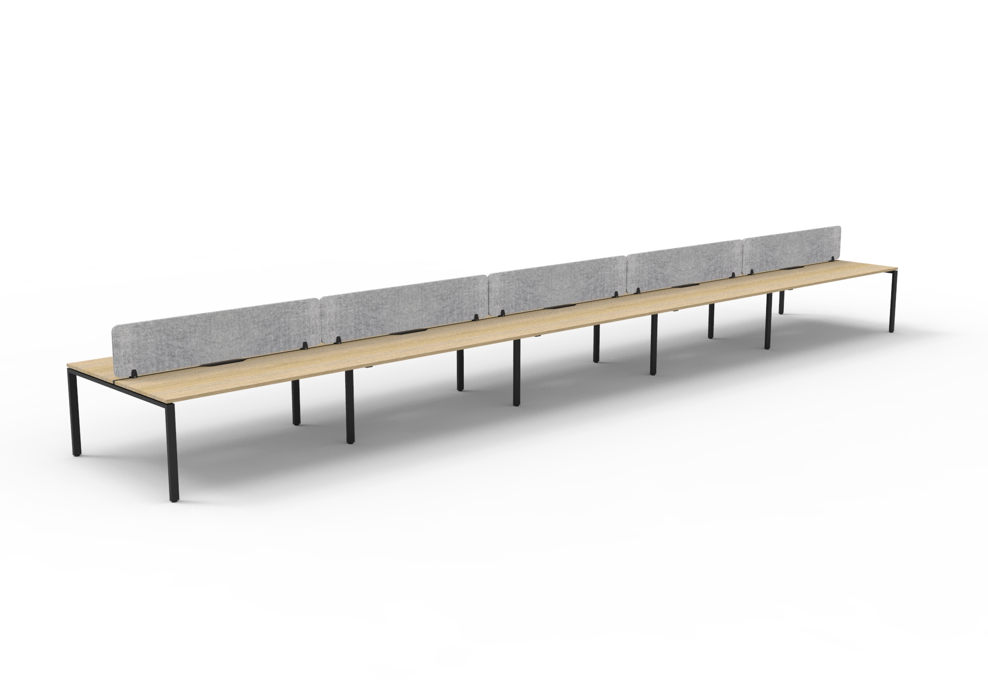 Rapidline Infinity POD of 10 Back-to-Back Workstation | 1200 x 750mm | Natural Oak Top, Black Base, Marble Grey PET Eco Panel Screen
