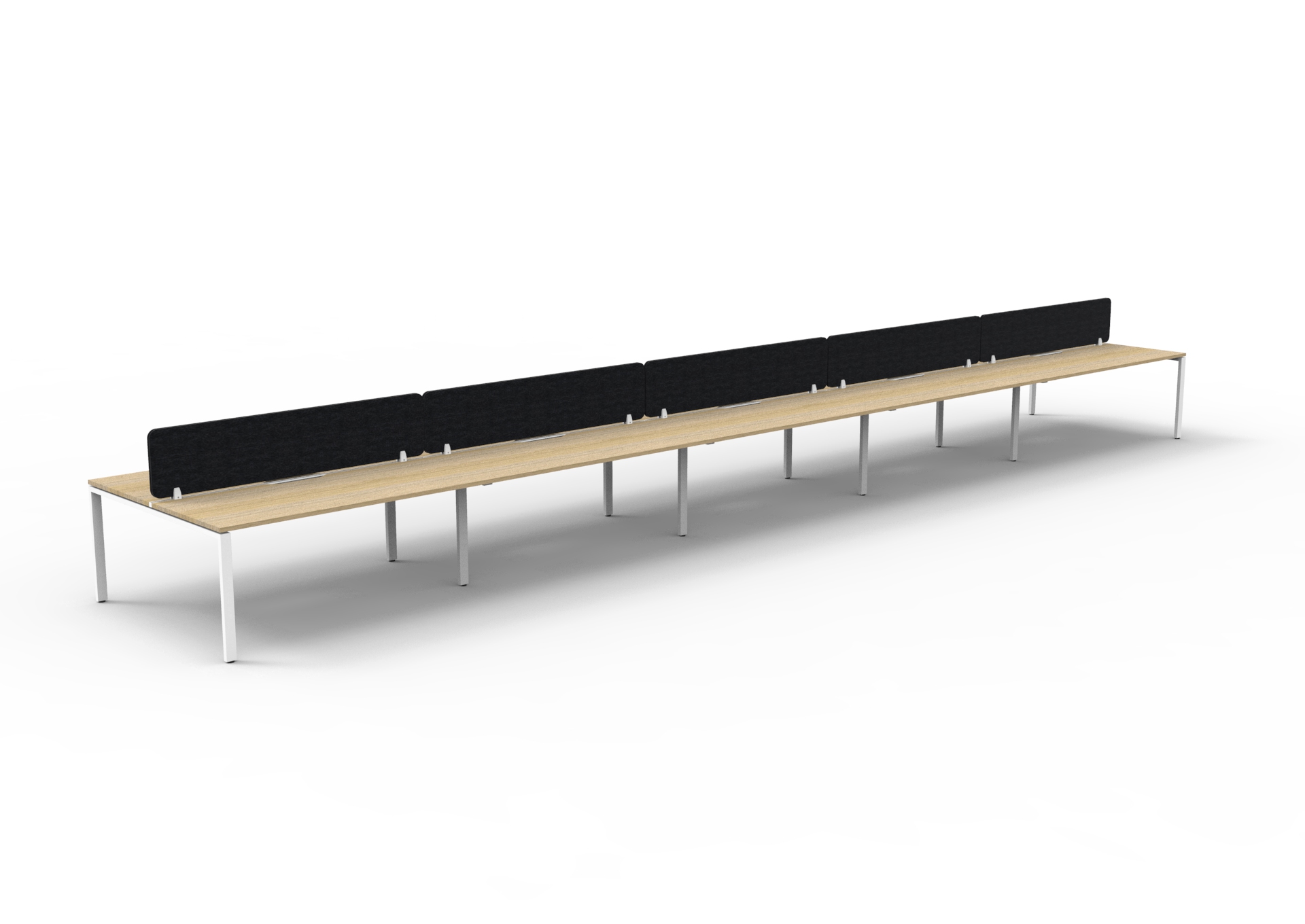 Rapidline Infinity Back-to-Back Workstation | 10-Pod | 1800×750mm | Natural Oak Top, White Satin Base, Black PET Screen | AFRDI Certified