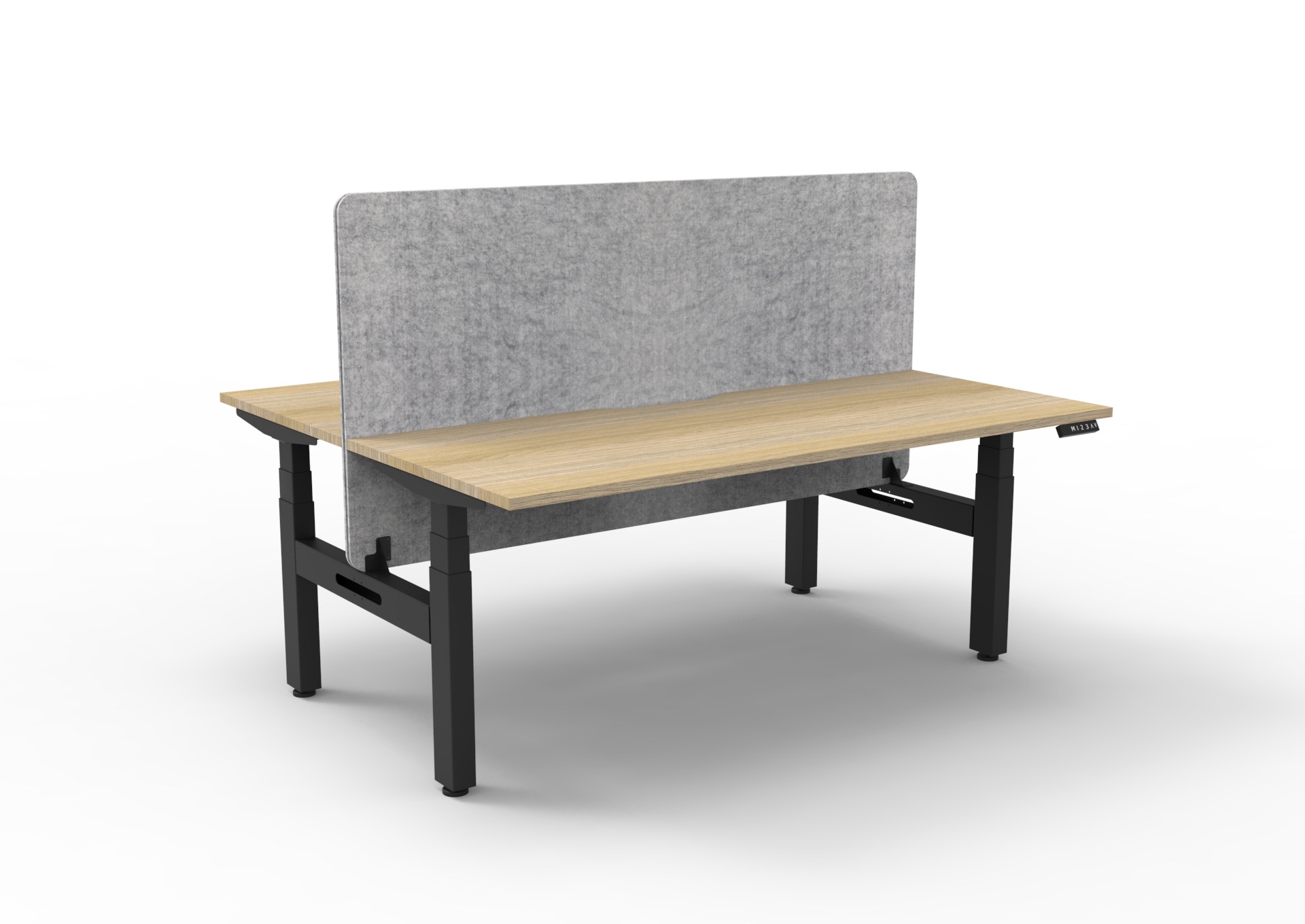 RAPIDLINE Boost+ Back-to-Back Height-Adjustable Workstation | 1800 x 750mm | Natural Oak Top, Black Satin Frame, Marble Grey PET Screen