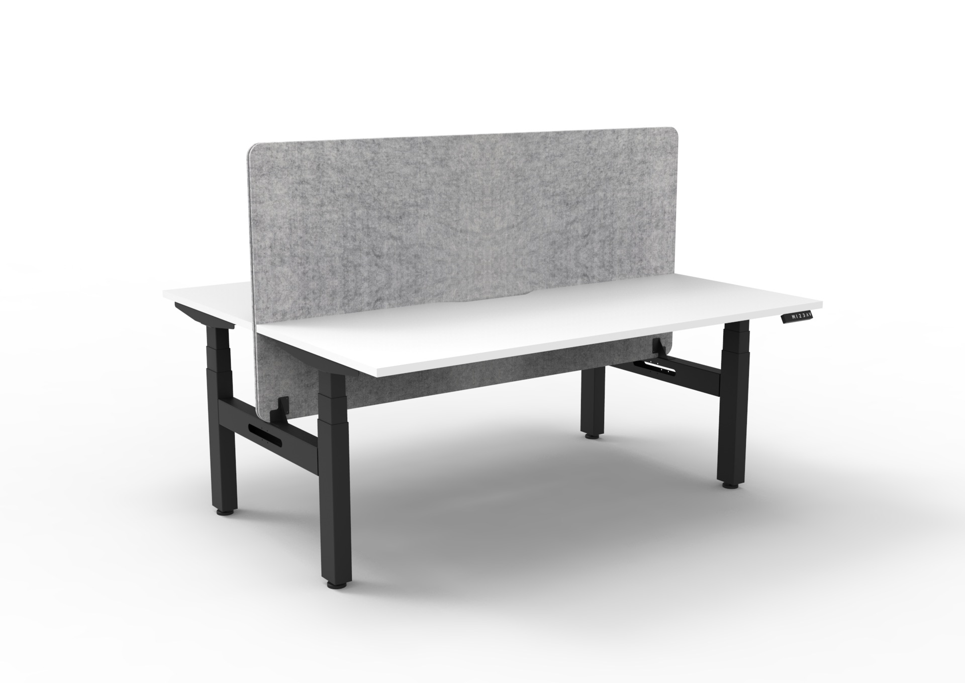 RAPIDLINE Boost+ Back-to-Back Desk | 1500×750mm | Natural White Top, Black Satin Frame, Marble Grey Privacy Screen