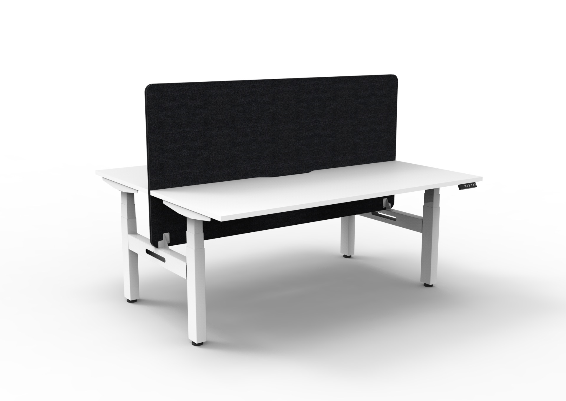 RAPIDLINE Boost+ Back-to-Back Height-Adjustable Workstation | 1500 x 750mm | Natural White Top, White Satin Frame, Black PET Screen