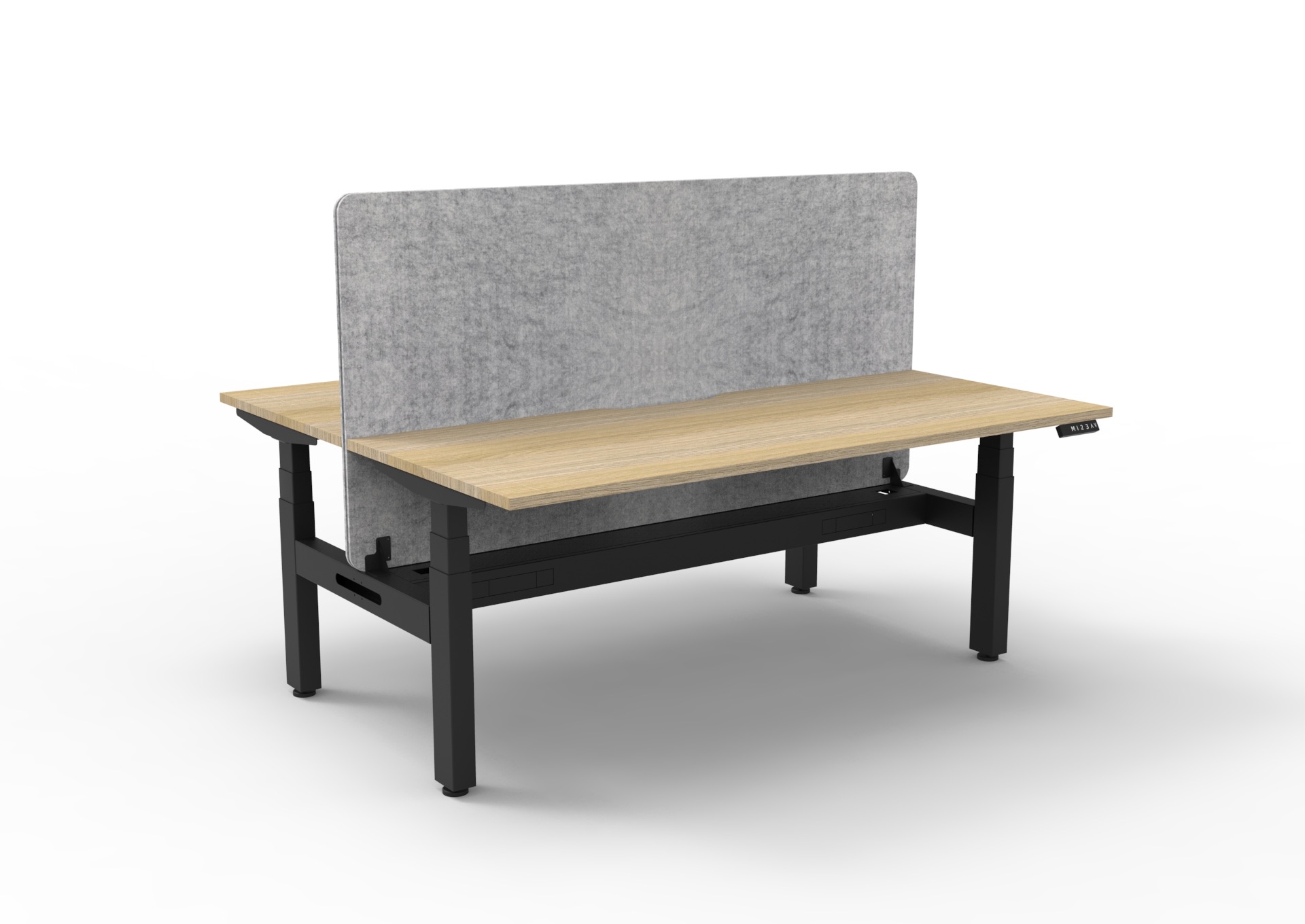 Rapidline Boost+ Back-to-Back Workstation | 1200×750mm | Natural Oak Top, Black Satin Frame, Marble Grey Screen, Cable Tray