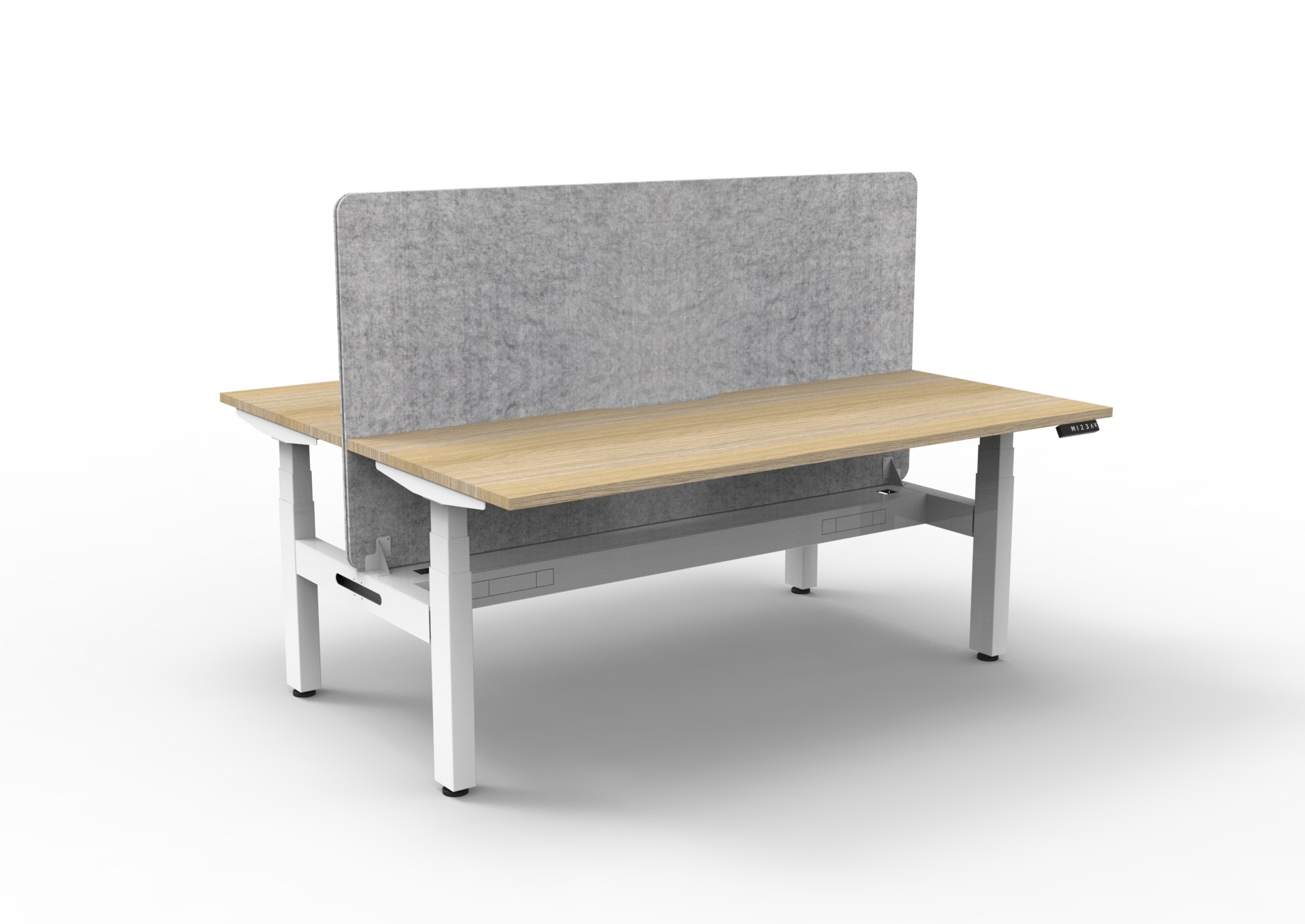 RAPIDLINE Boost+ Back-to-Back Sit-Stand Desk – 1200×750mm | Natural Oak Top, White Satin Frame | Marble Grey PET Screen