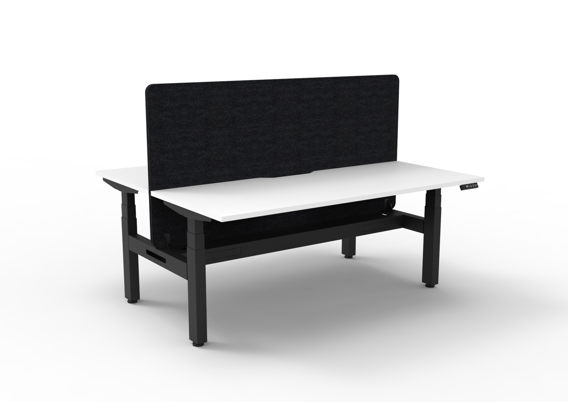 Rapidline Boost+ Back-to-Back Sit-Stand Desk – 1500mm W x 750mm D, Natural White Top, Black Satin Frame, Black PET Screen, Cable Tray