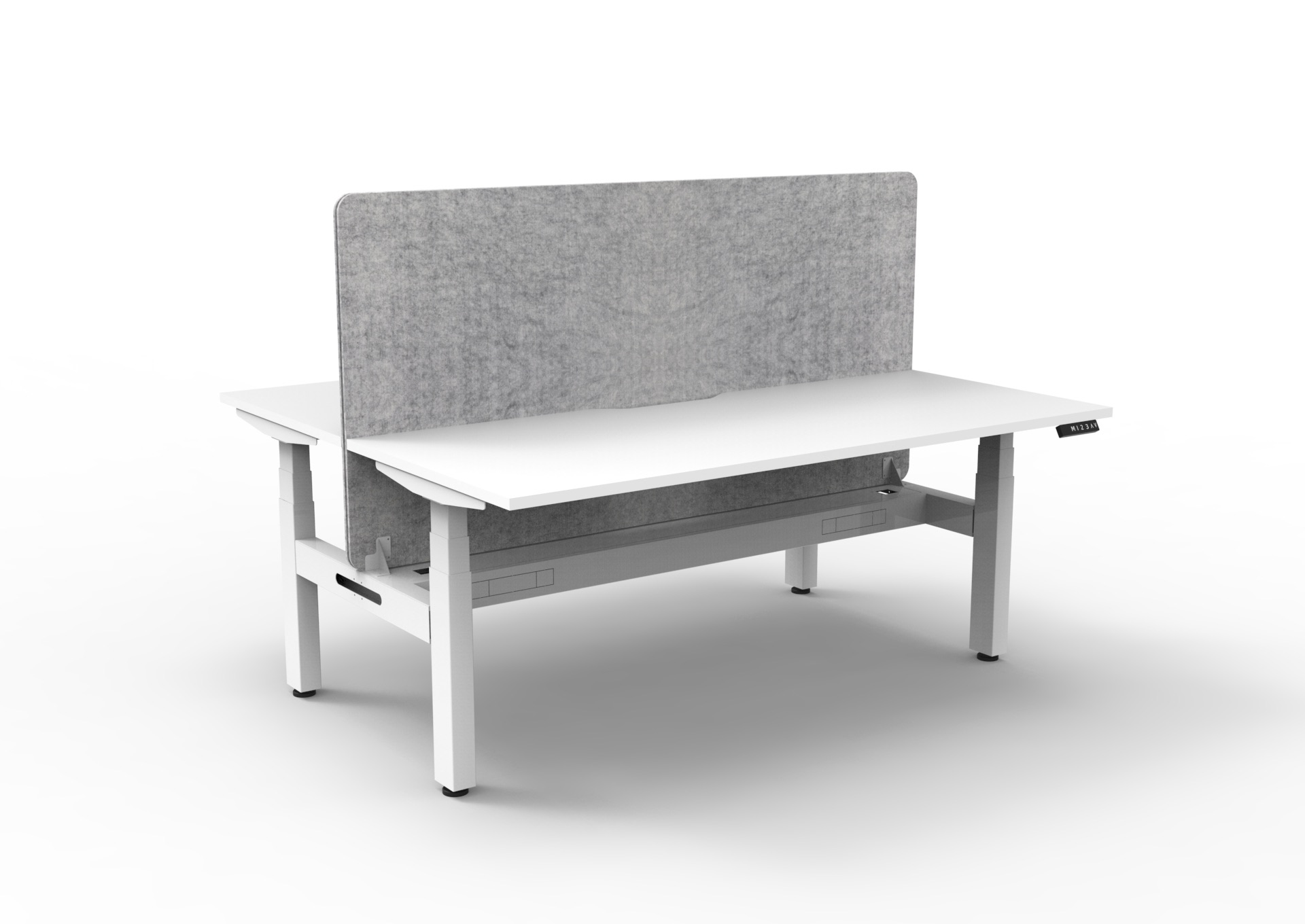 RAPIDLINE Boost+ Back-to-Back Height-Adjustable Desk | 1500 x 750mm | Natural White Top, White Satin Frame, Marble Grey Screen