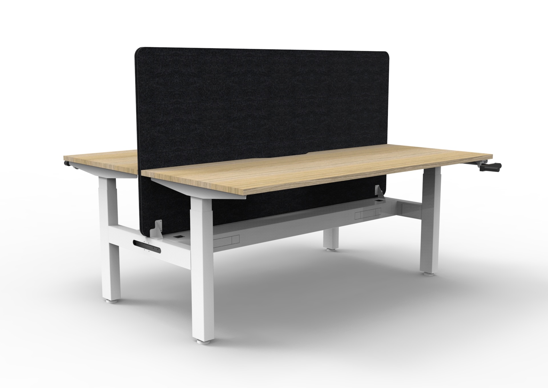 Rapidline Boost Crank Back-to-Back Workstation – 1500 x 750mm, Natural Oak Top, White Satin Frame, Cable Tray + Black Screen