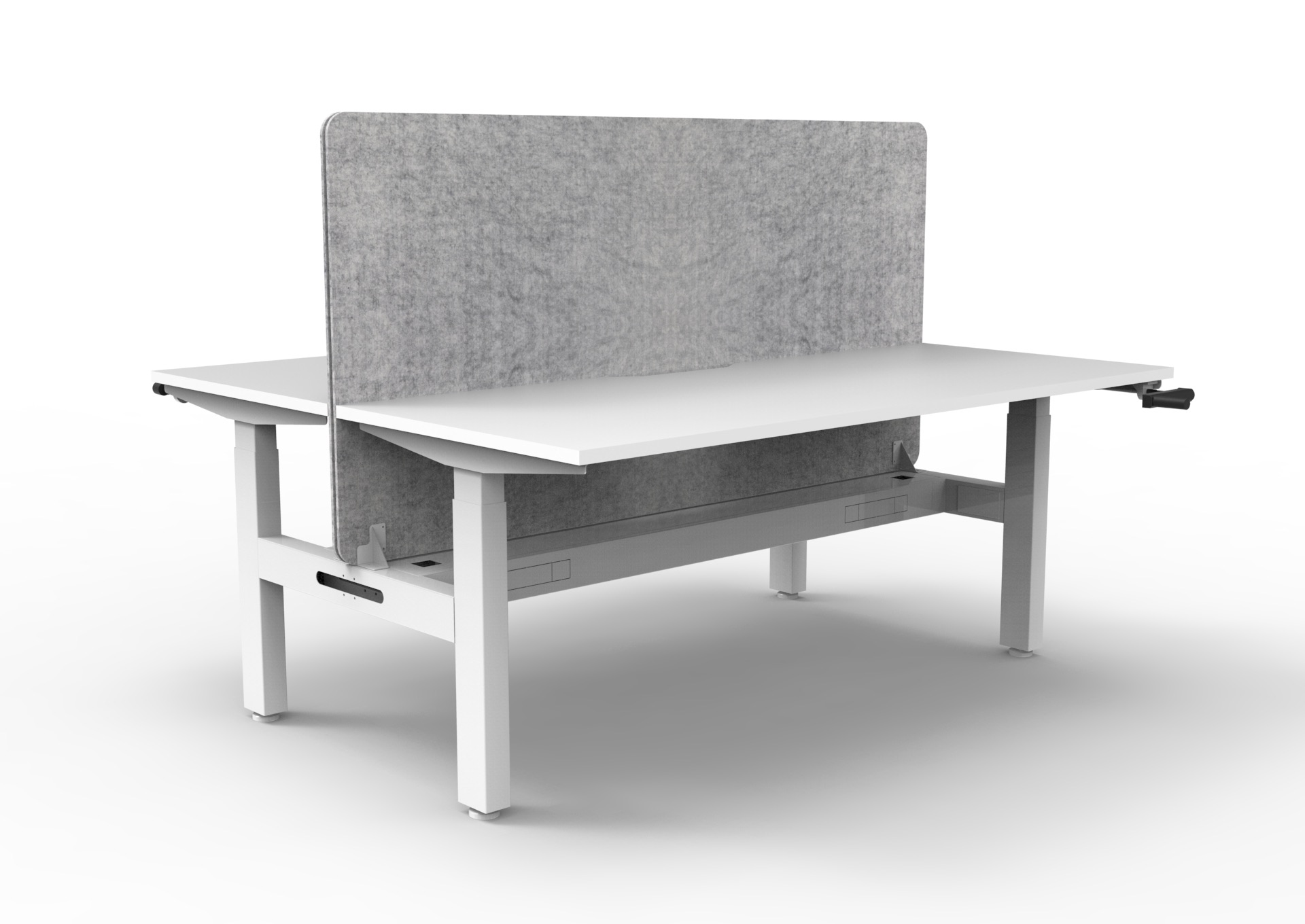 Rapidline Boost Crank Back-to-Back Workstation – 1500mm, Natural White Top, White Satin Frame, Marble Grey Screen