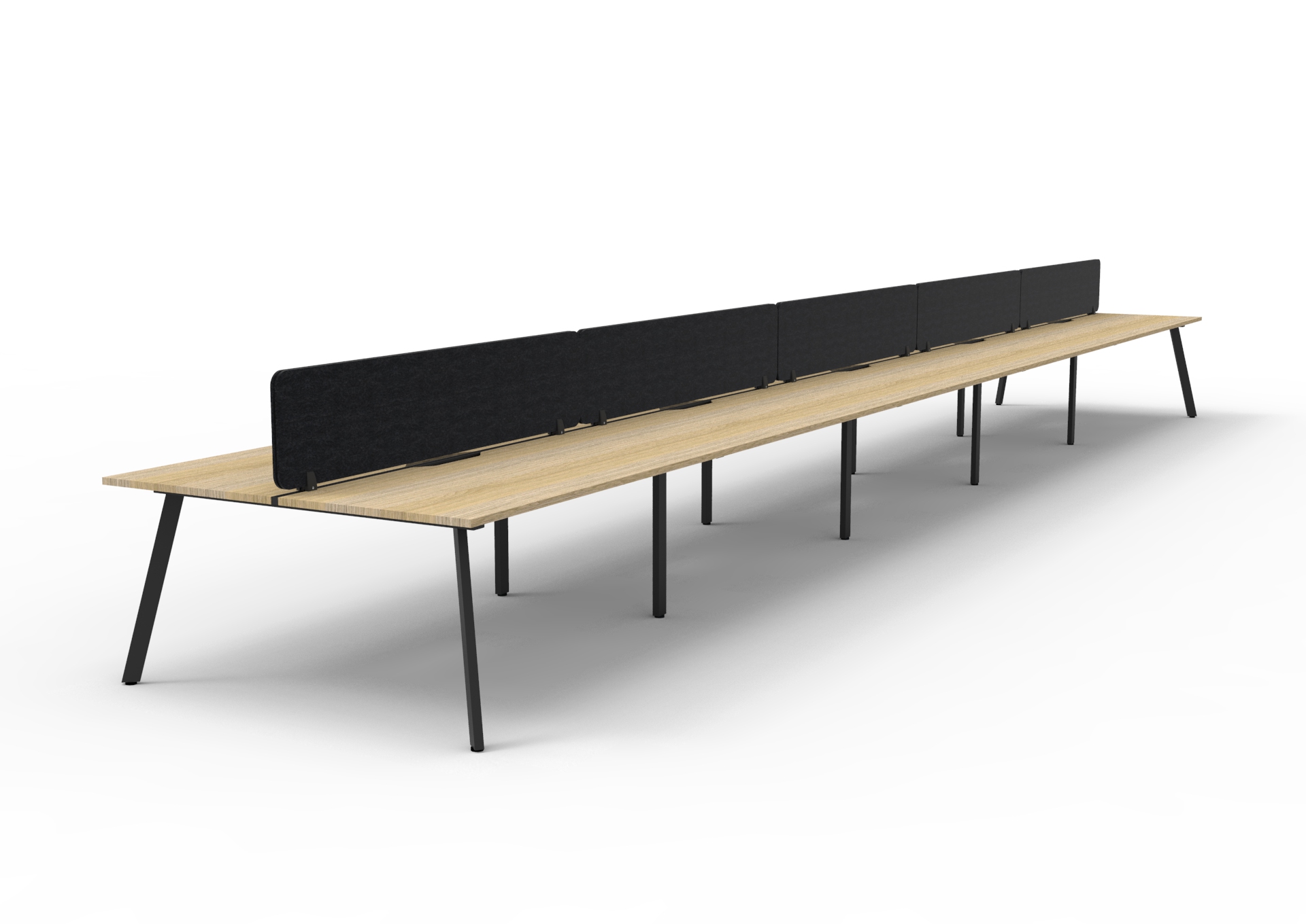Rapidline Eternity Back-to-Back Workstation – POD of 10 | 1800×750mm | Natural Oak Top, Black Satin Base, Black Screen