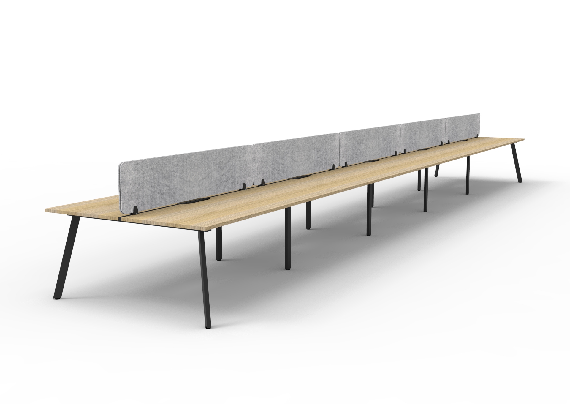 Rapidline Eternity Back-to-Back Workstation – POD of 10 | 1800×750mm | Natural Oak Top, Black Satin Base, Marble Grey Screen