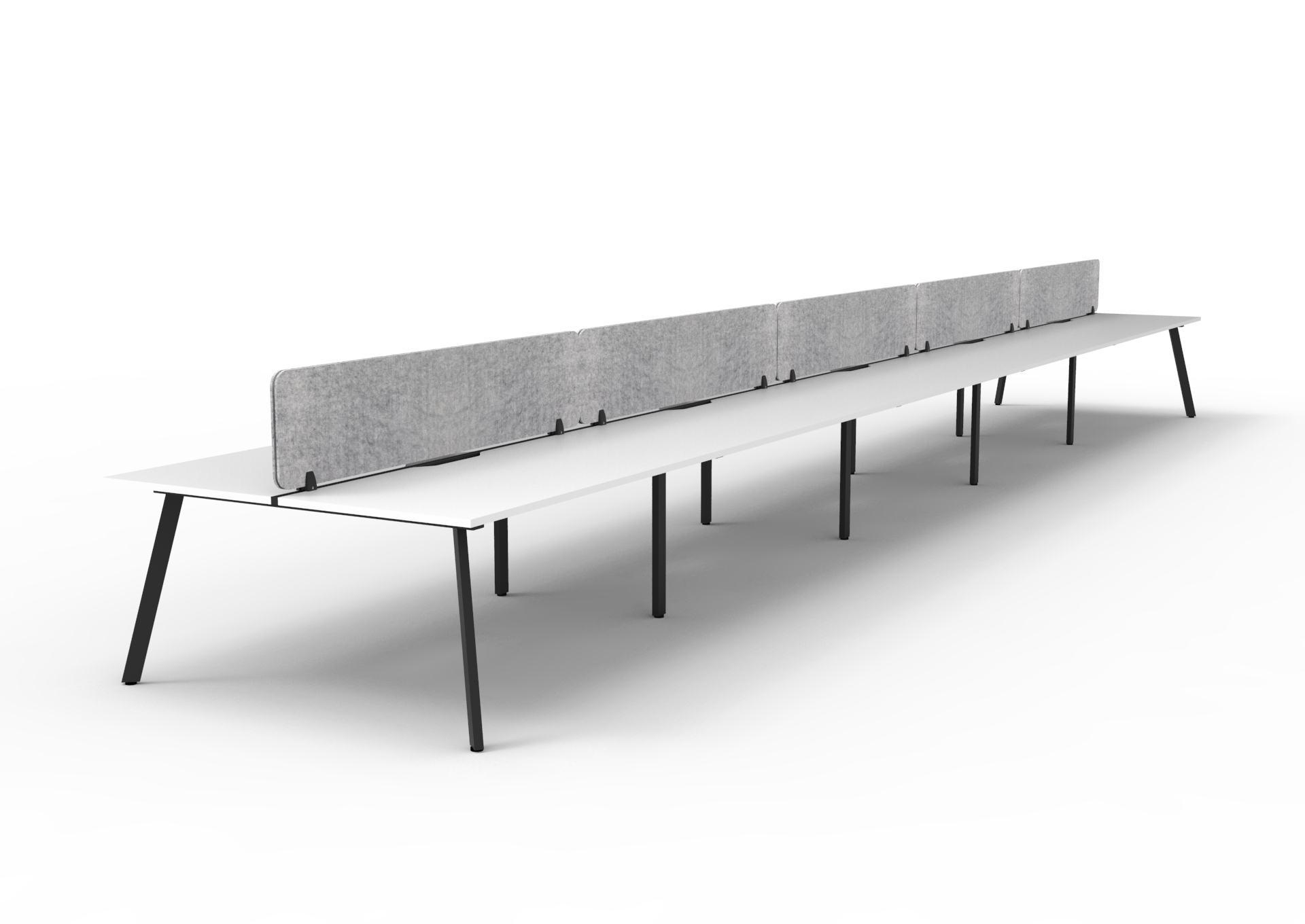 Rapidline Eternity Back-to-Back Workstation | POD of 10 | 1500×750mm | Natural White Top, Black Satin Base, Marble Grey Screen
