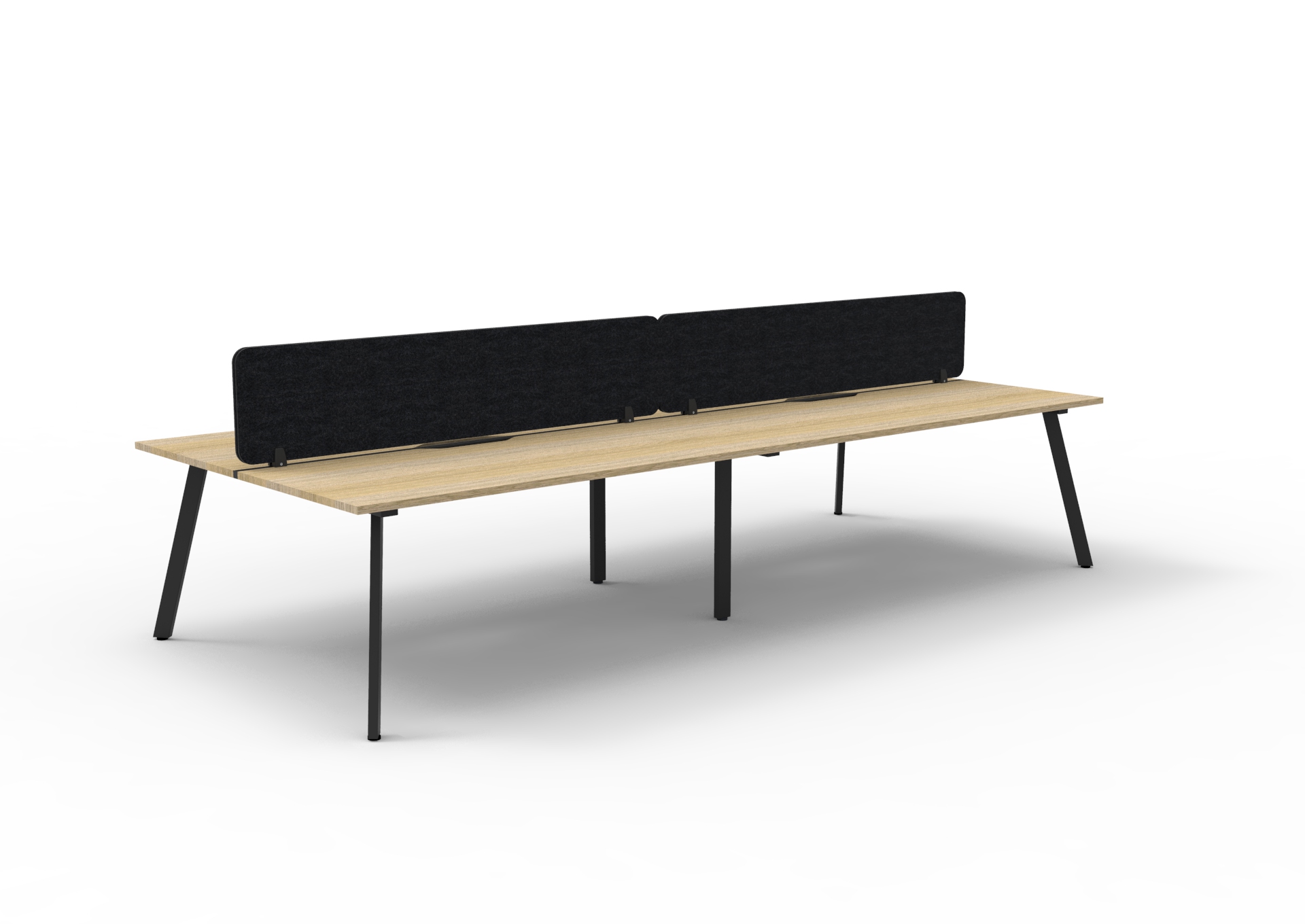 Rapidline Eternity Back-to-Back Workstation – Pod of 4 | 1500×750mm | Natural Oak Top, Black Satin Base, Black Screen