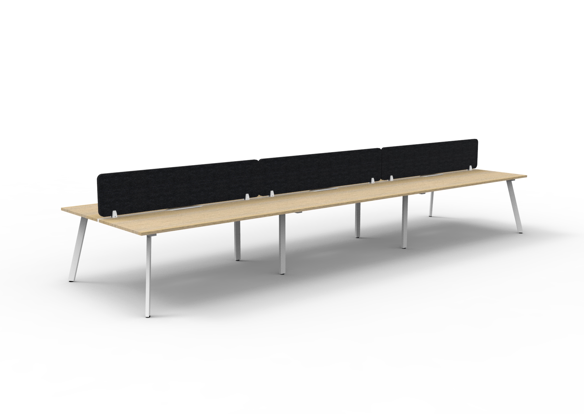 Rapidline Eternity Back-to-Back Workstation – Pod of 6 | 1800×750mm | Natural Oak Top, White Satin Base, Black Screen